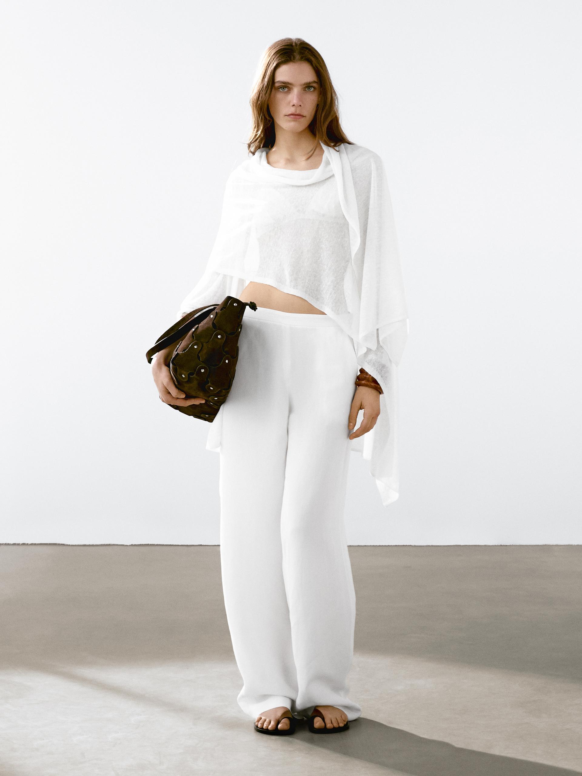 Cape Fluide En Lin Mélangé - Cru - M - Massimo Dutti - Femme
