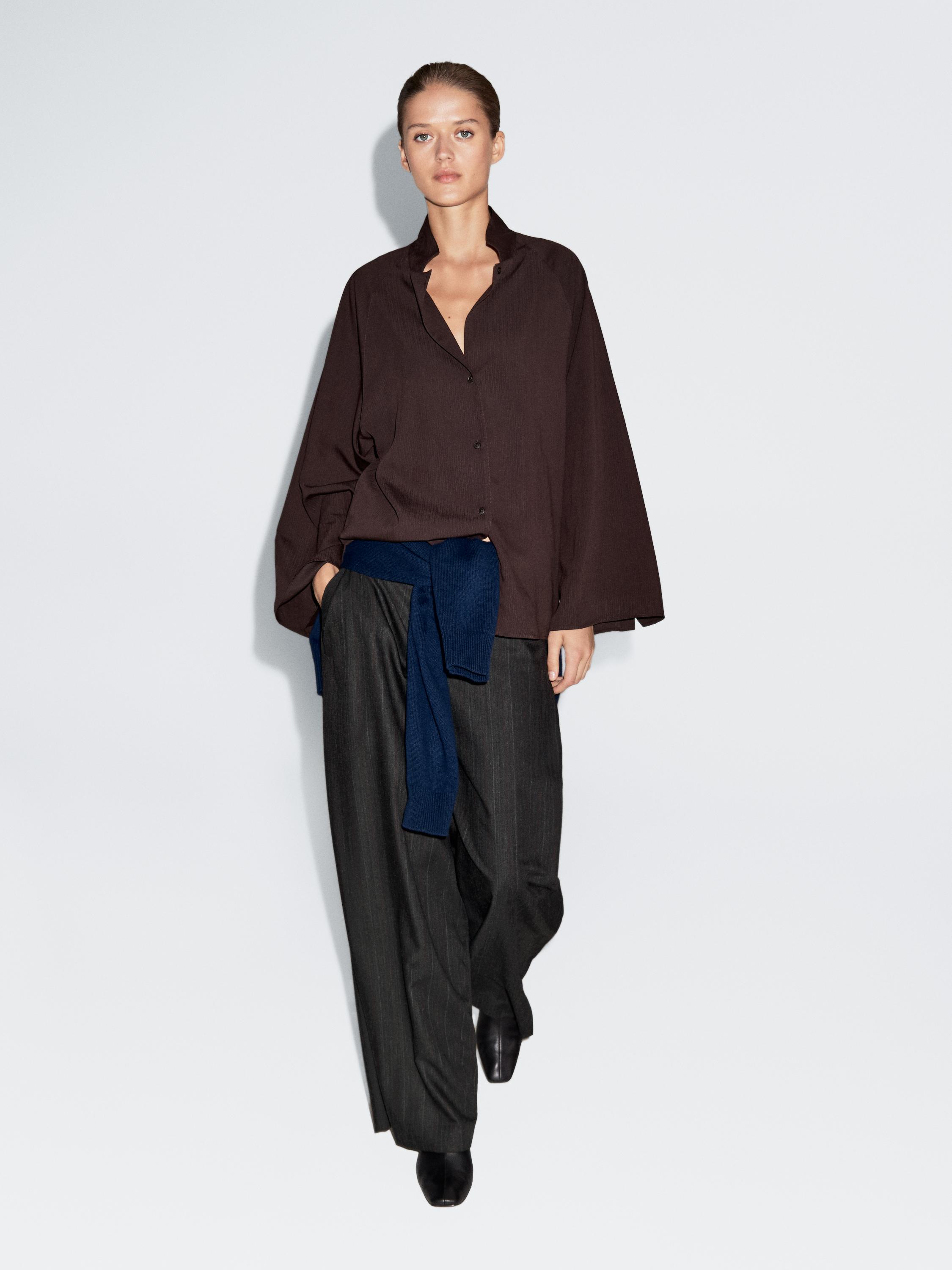 Pantalon large laine à rayures