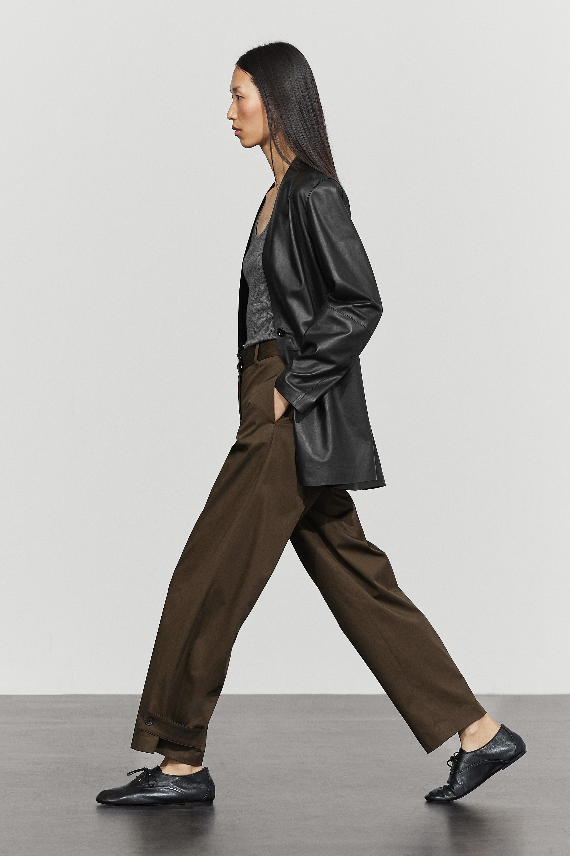 Pants with button-tab hem detail — MOLE BROWN