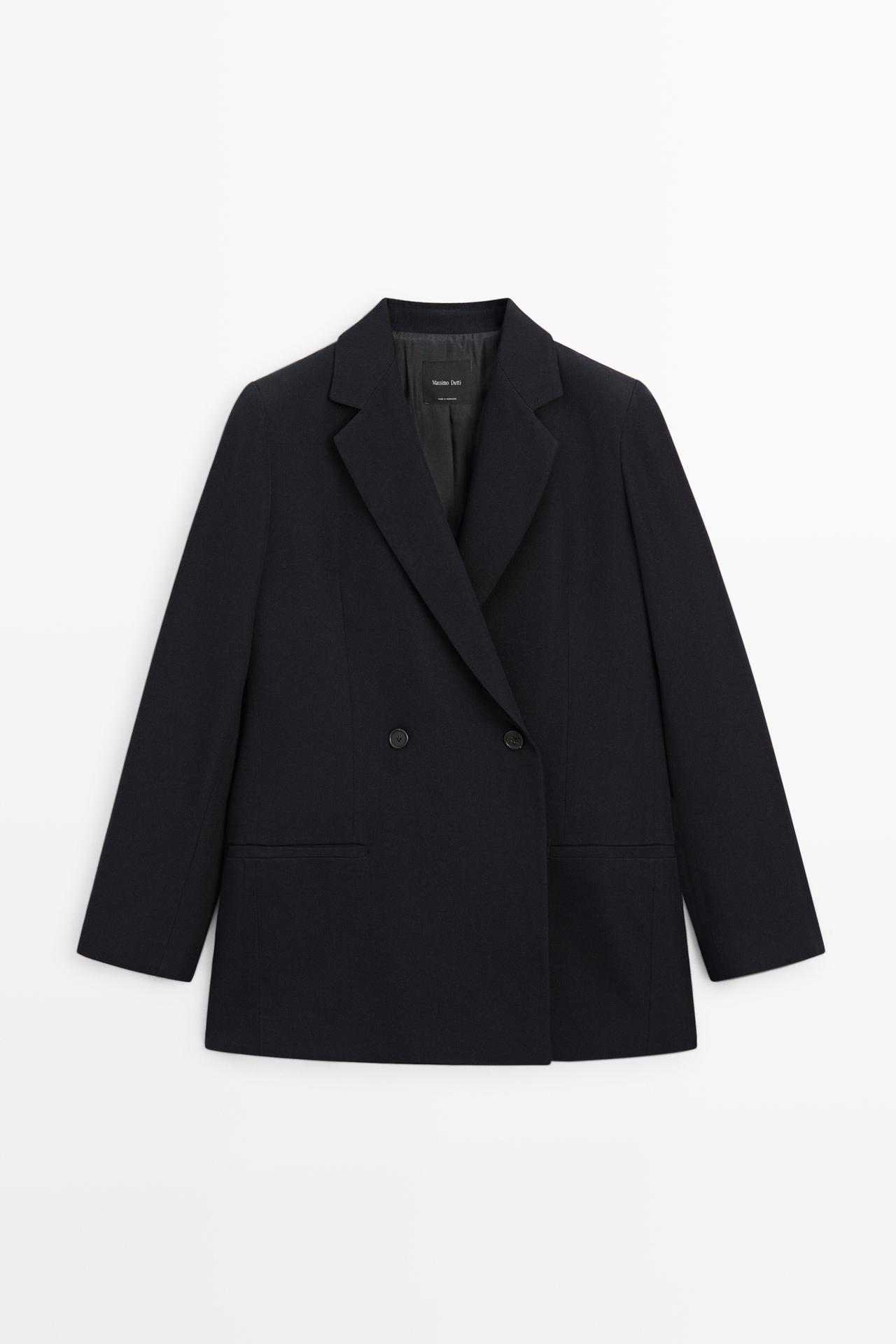 Wool blend double-breasted blazer — NAVY BLUE