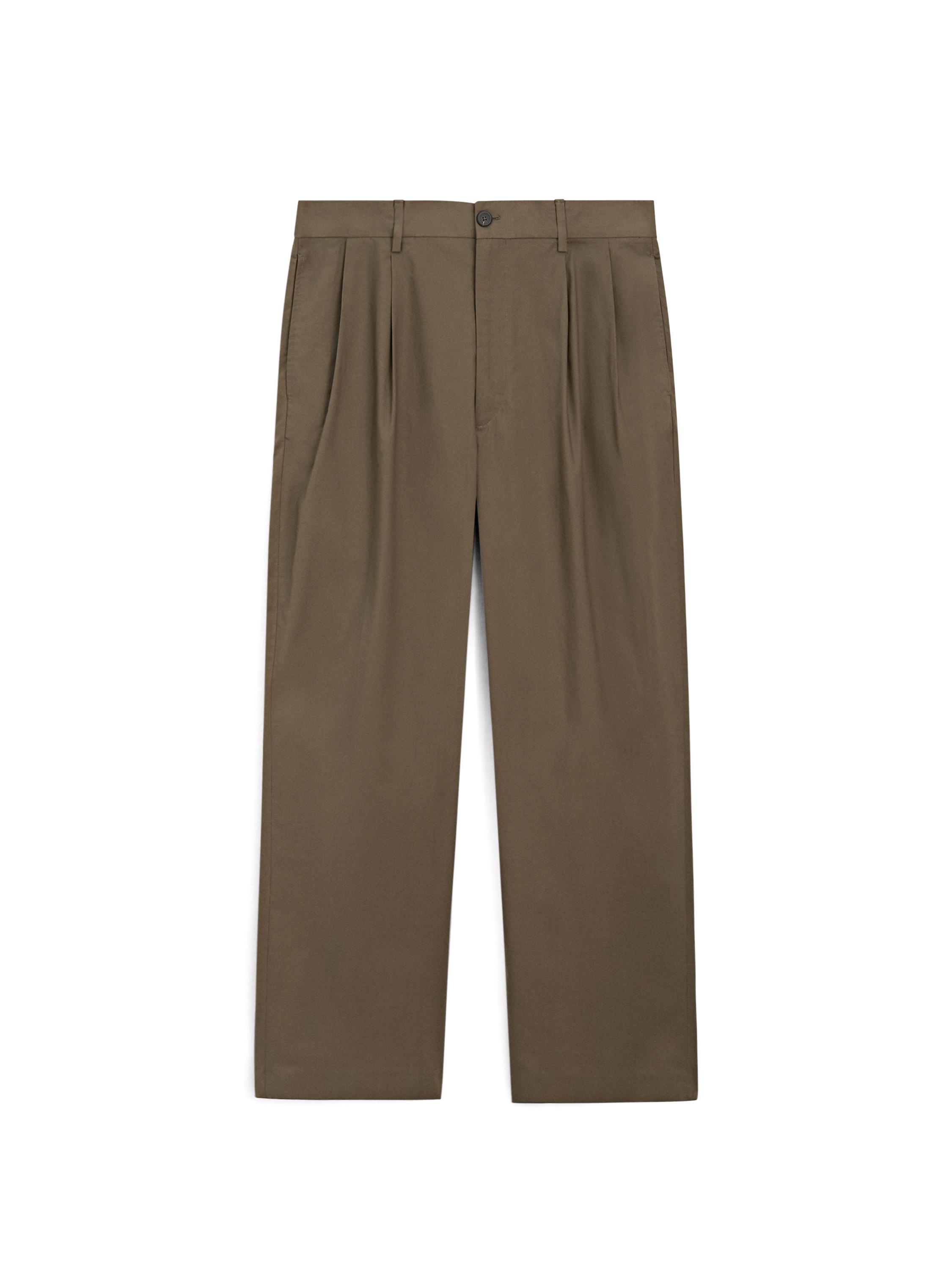 Cotton trousers with double darts — DARK GREEN