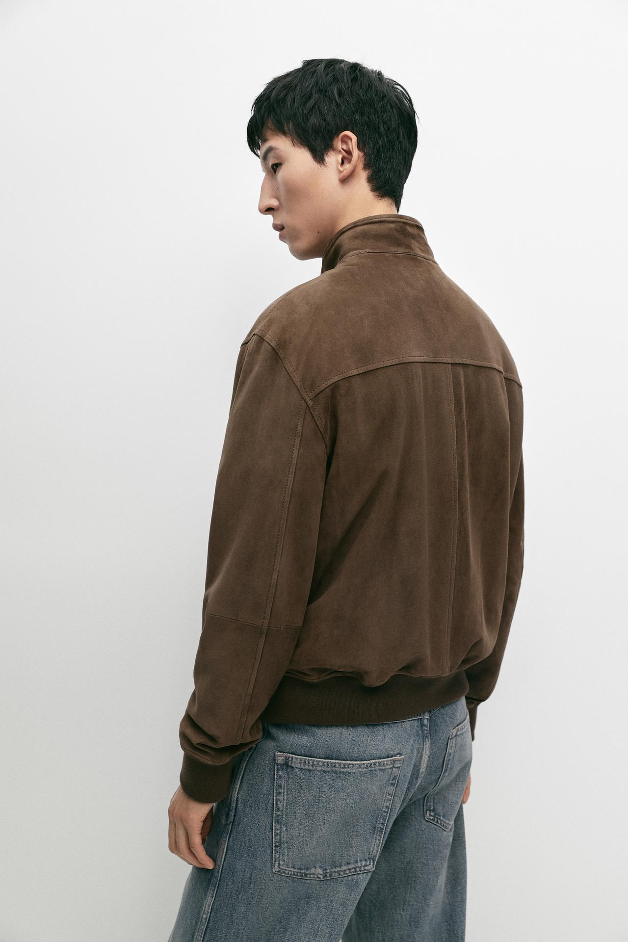 Combined suede bomber jacket — MOLE BROWN