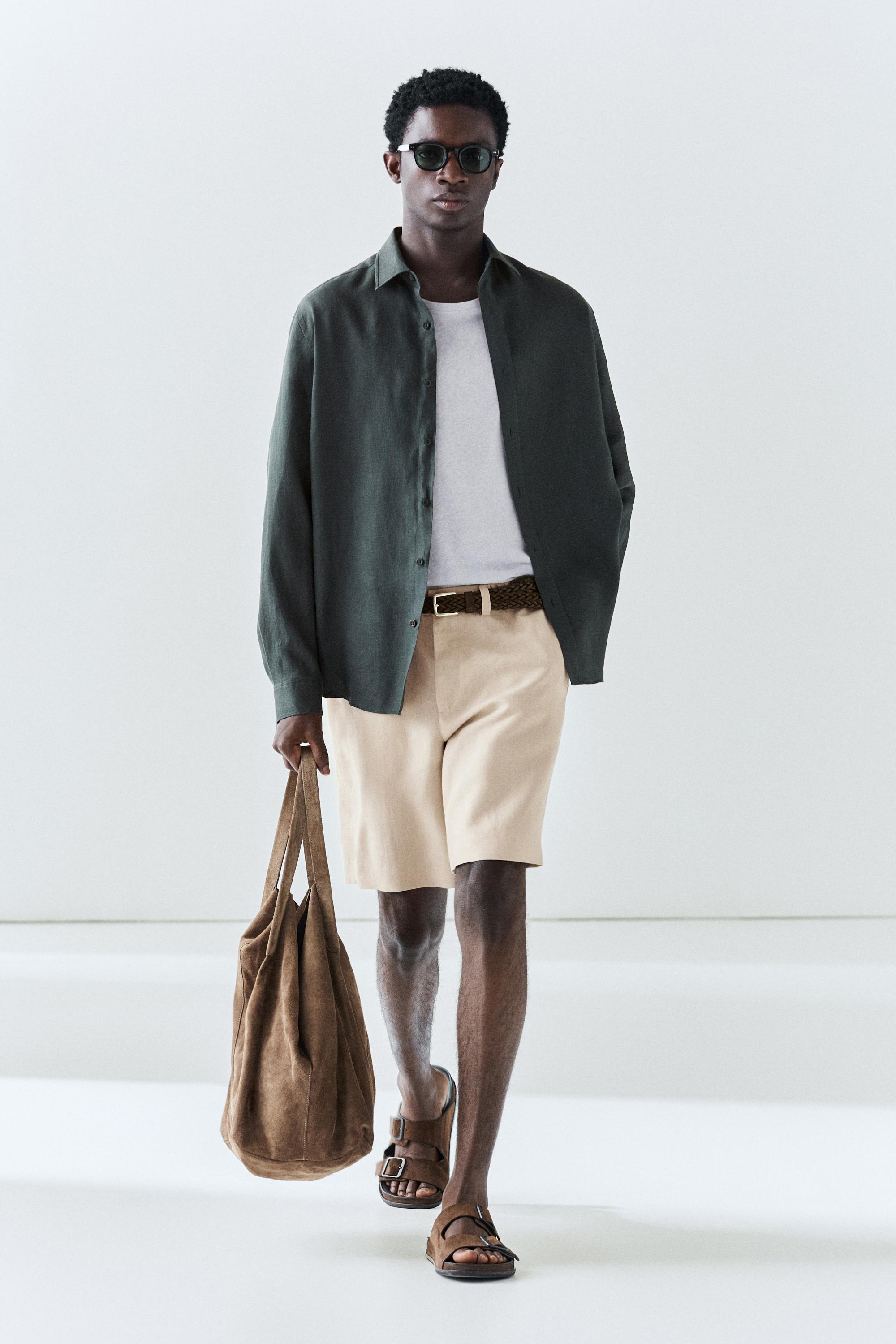 100% linen short Bermuda shorts — BEIGE