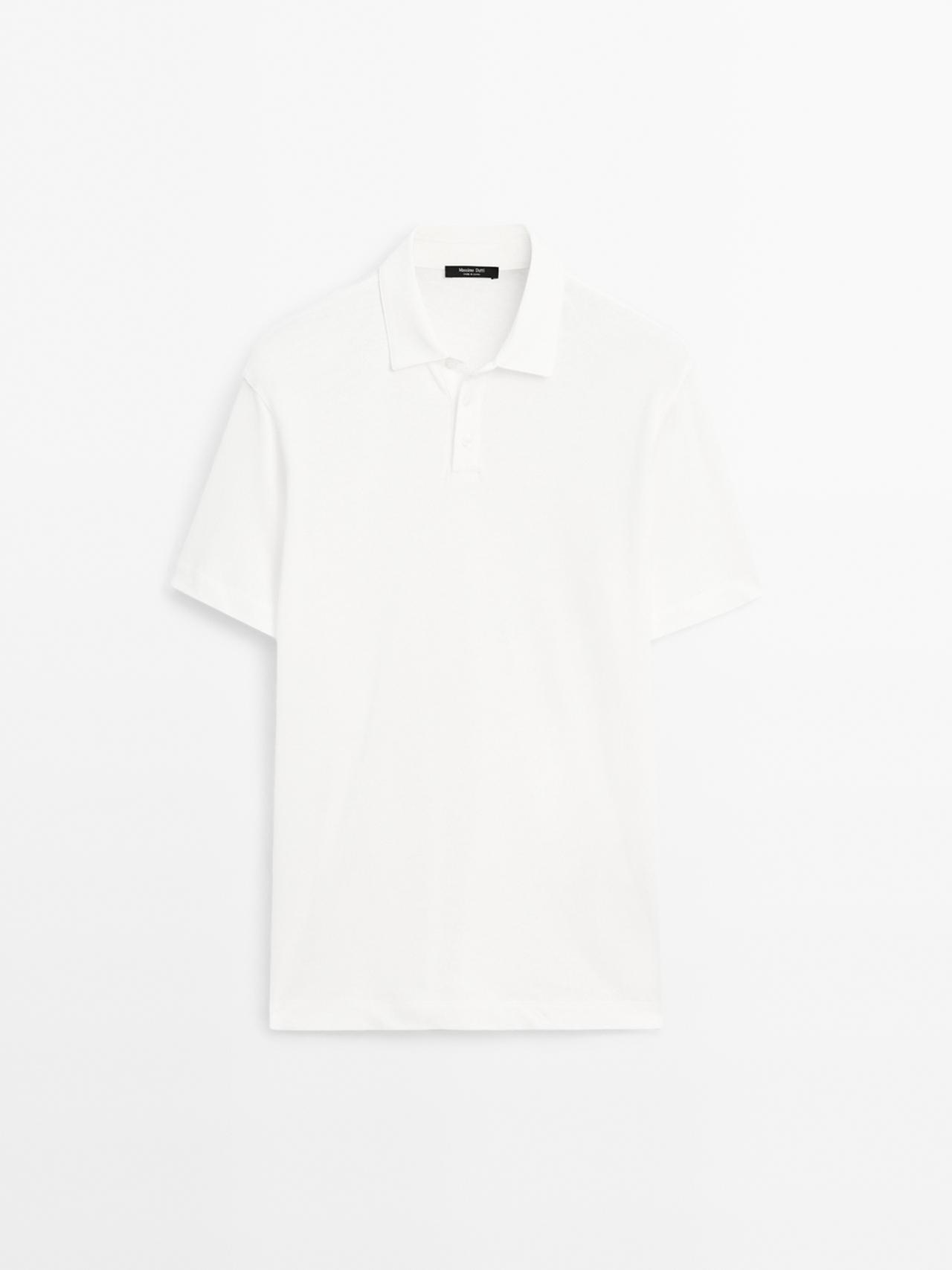 Massimo Dutti - Herre - Kortærmet Poloshirt I Hørblanding - Råhvid - Xl