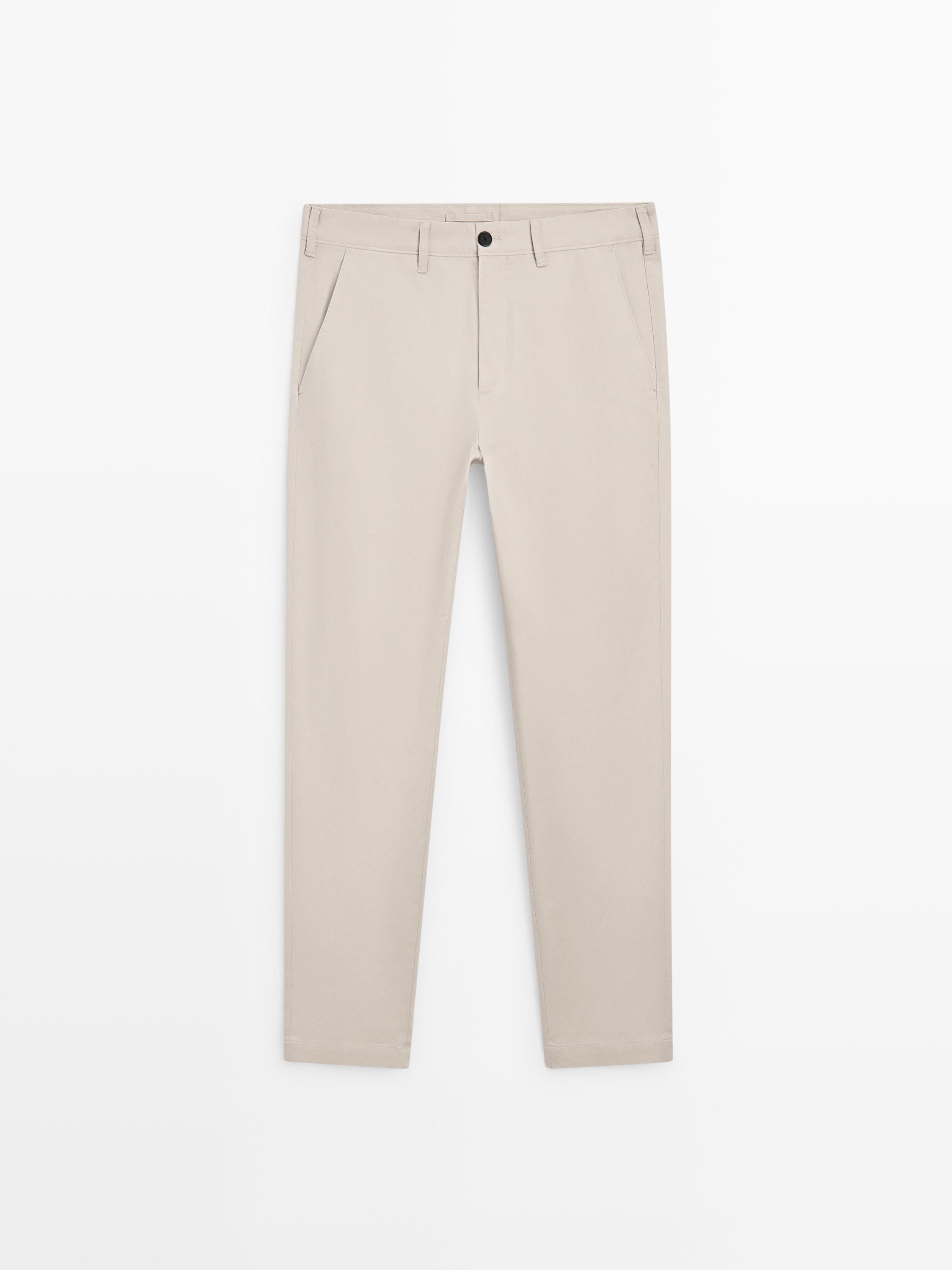 Cotton blend slim fit pants