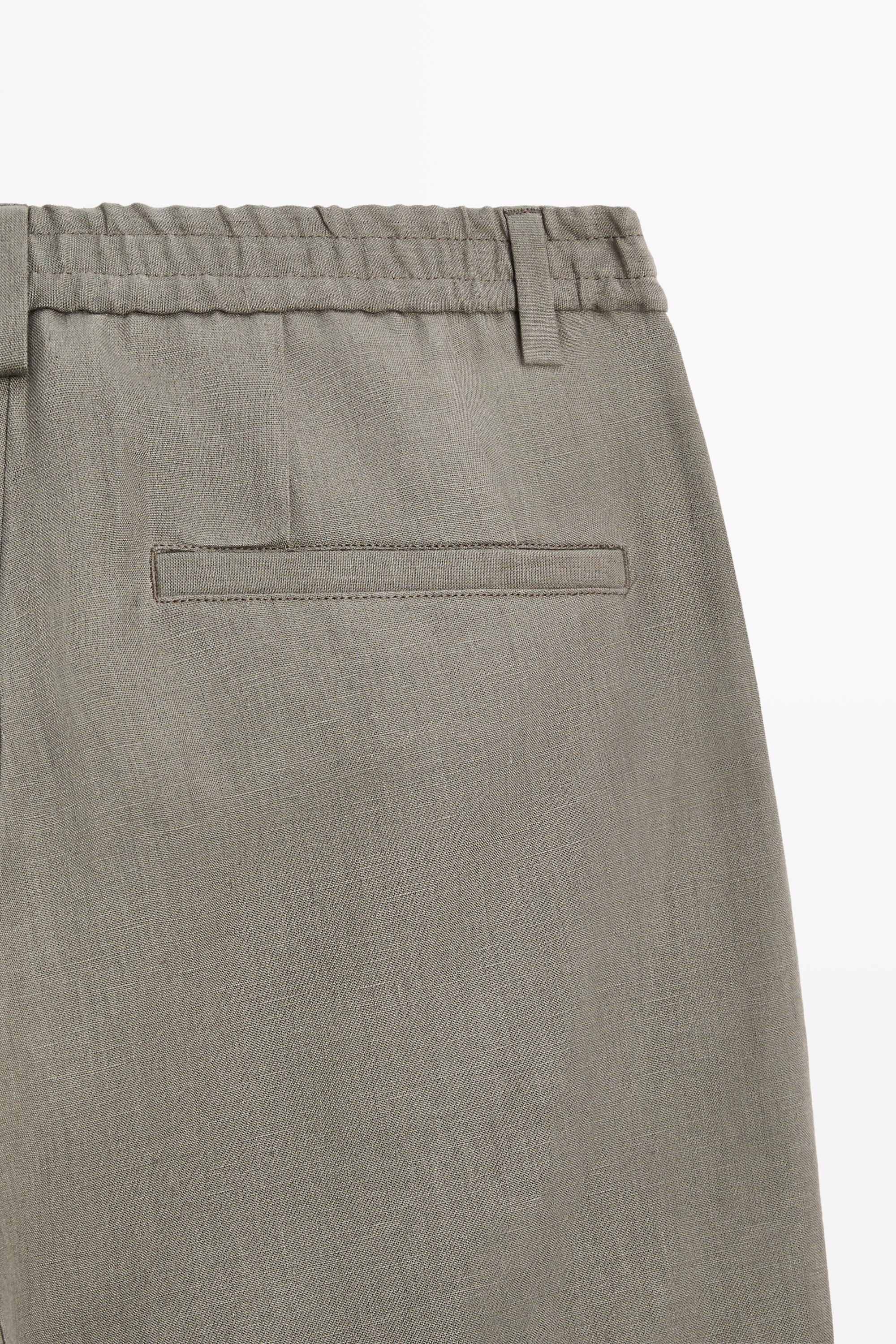 100% linen straight-leg trousers — GREEN