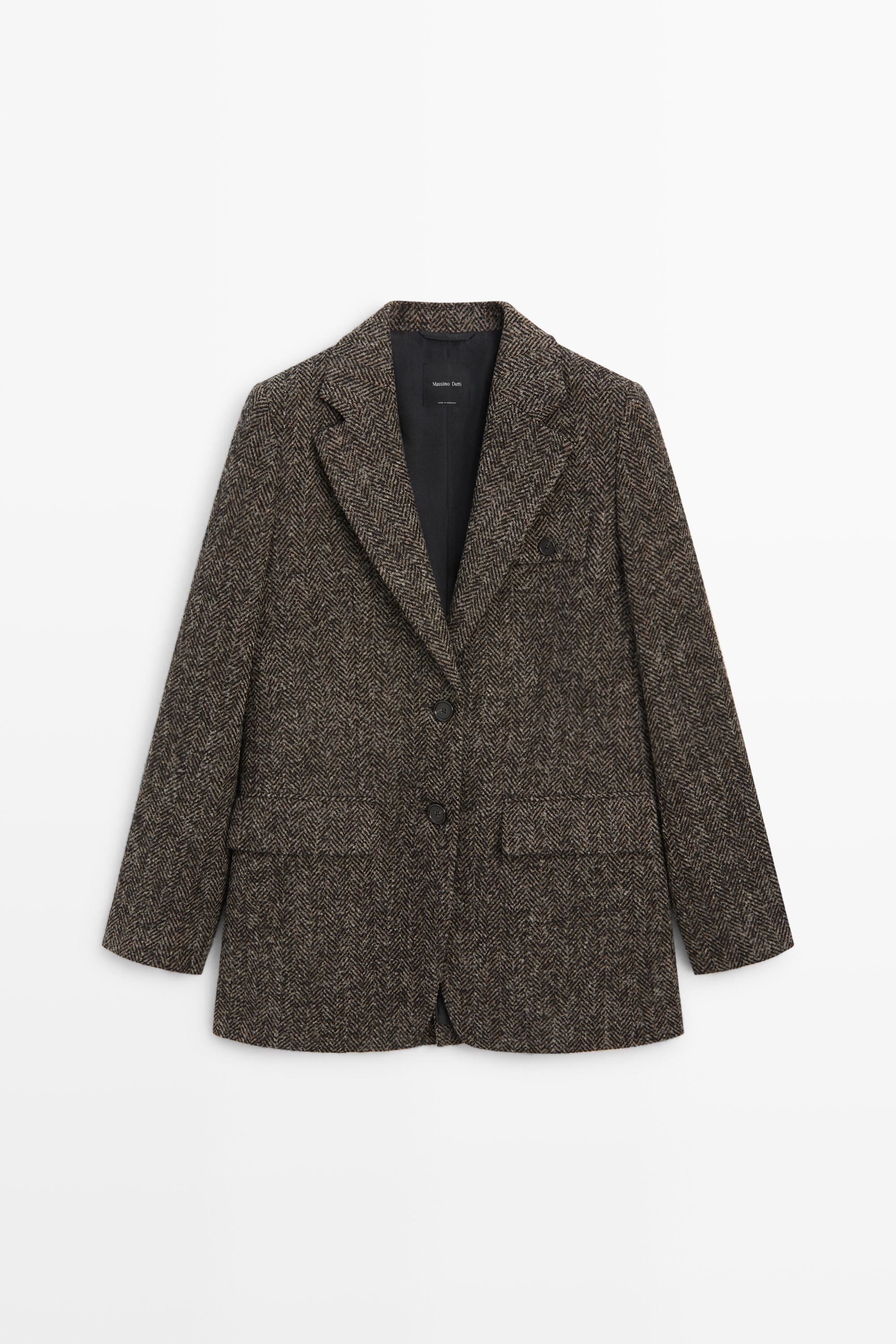 Suede and wool herringbone blazer by Massimo Dutti