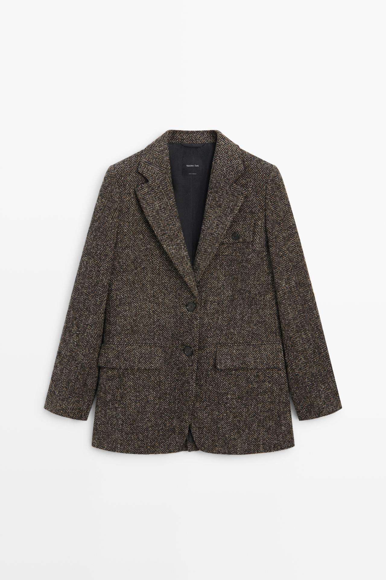 Suede and wool herringbone blazer — BROWN