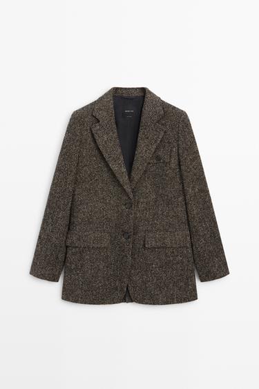 Suede and wool herringbone blazer — BROWN 2