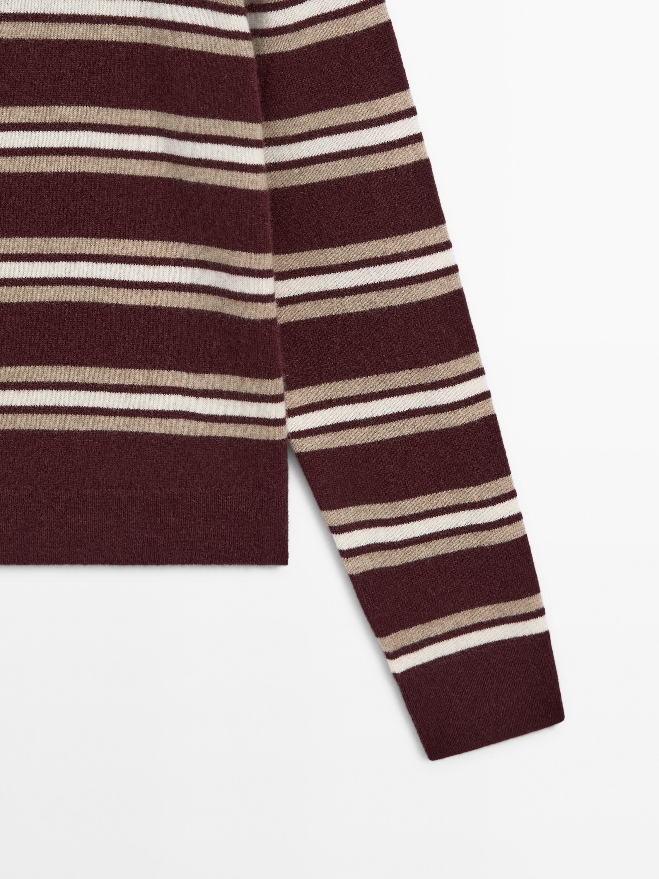 100% cashmere striped knit polo sweater