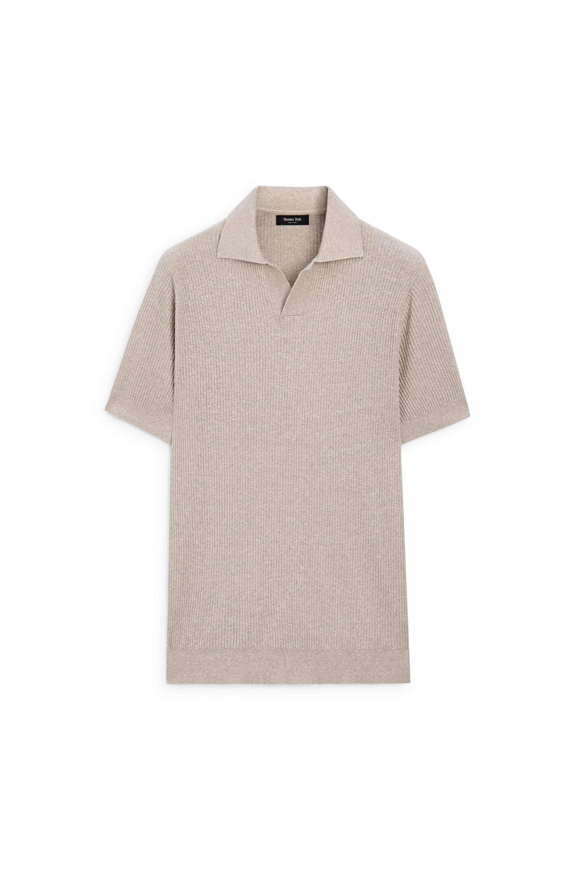 Cotton blend knit polo shirt — BEIGE