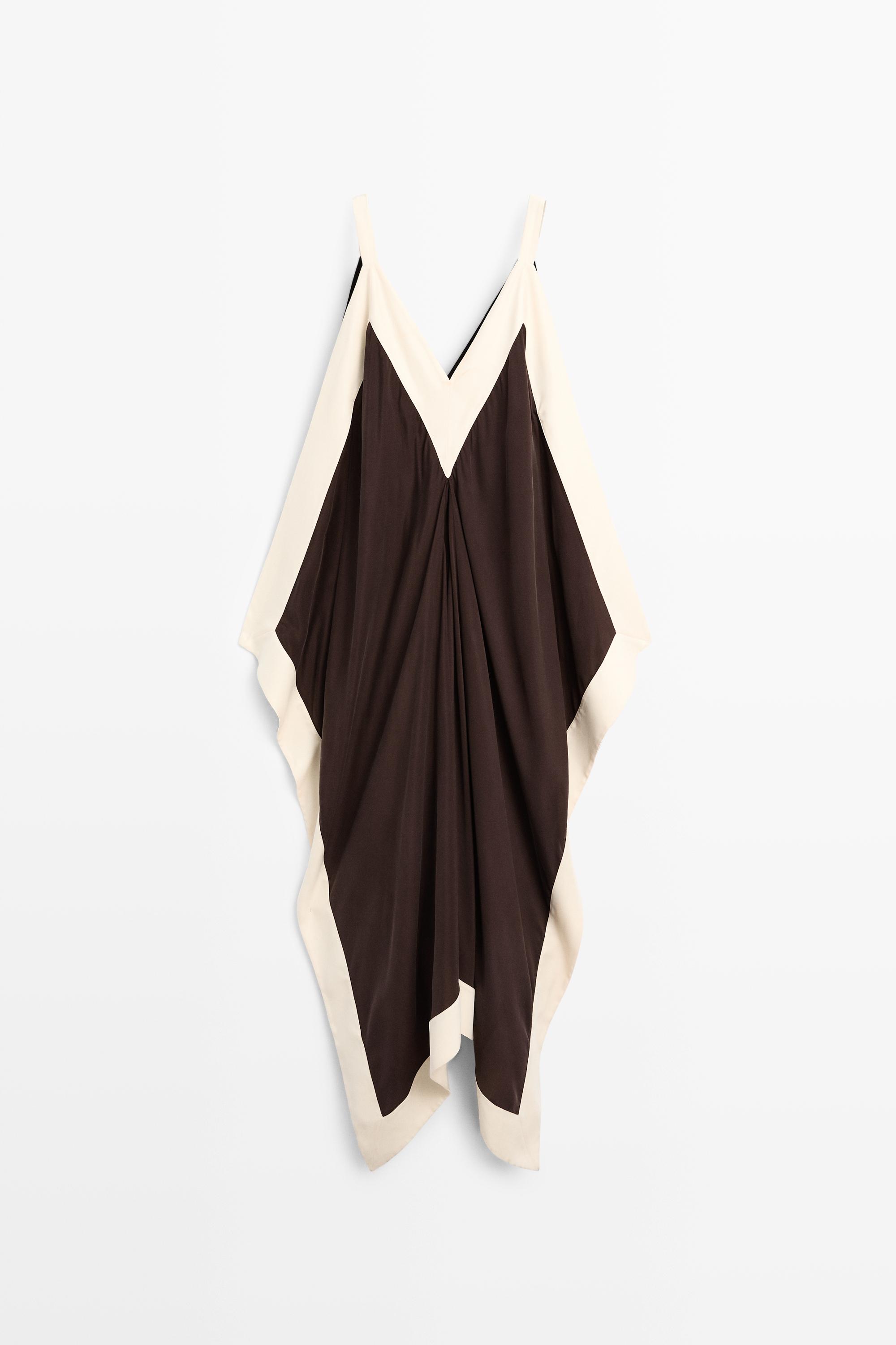 Vestito midi fluido con profili a contrasto