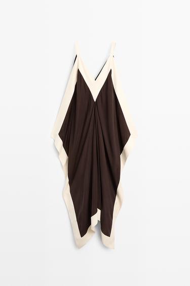 Flowing midi dress with contrast trim detail — BROWN 2