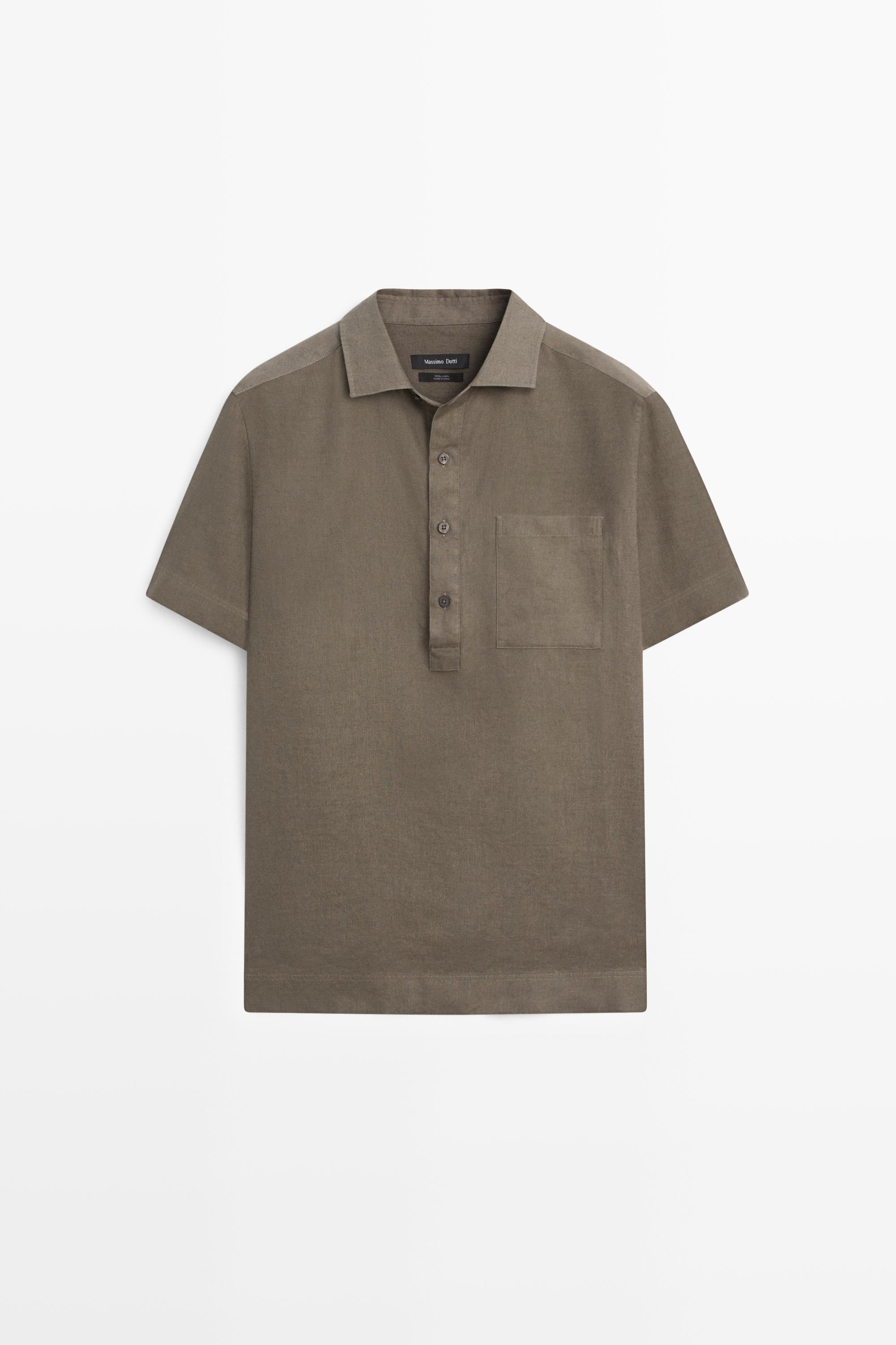 100% linen regular fit polo shirt — DARK GREEN