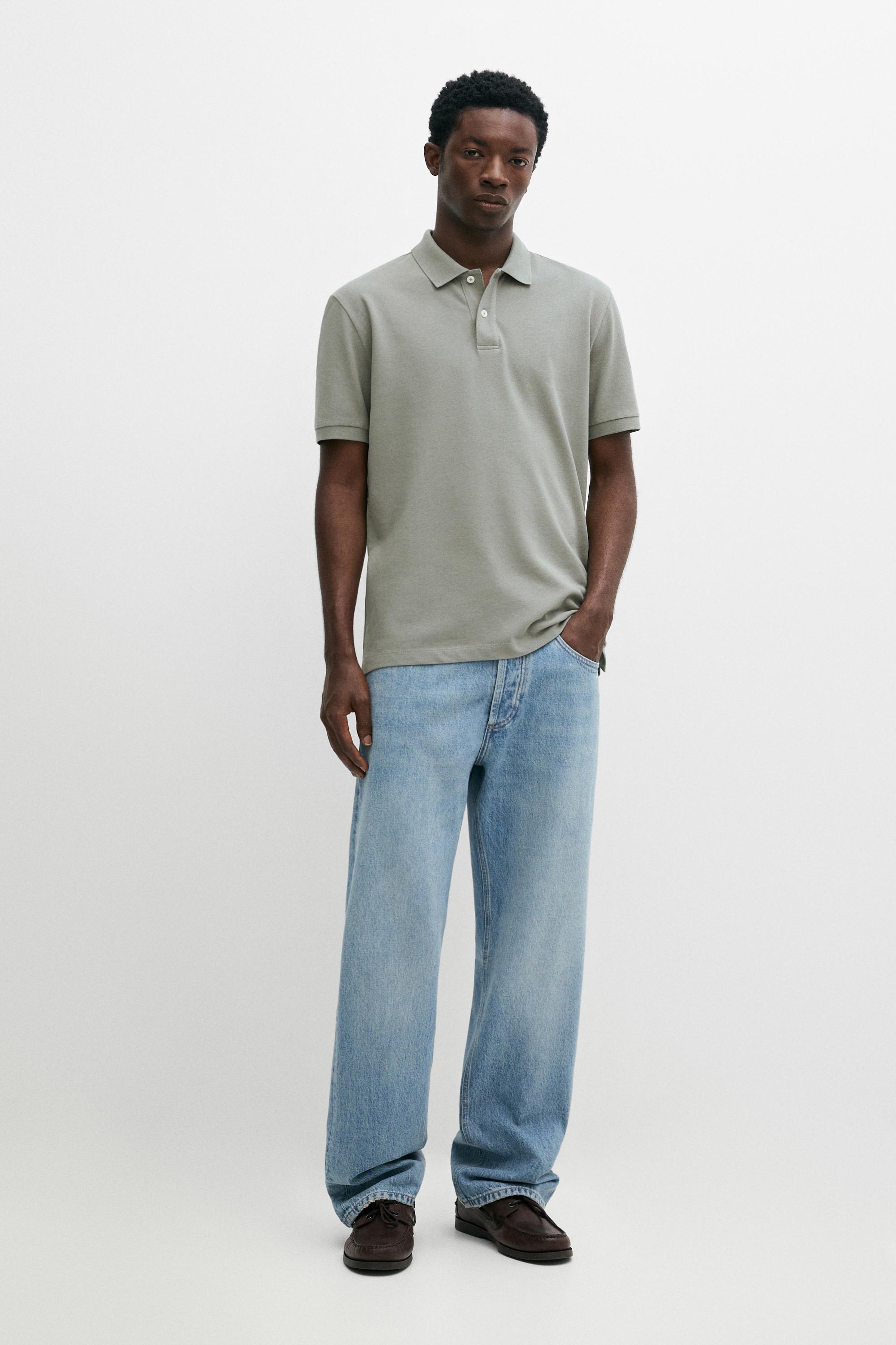 Micro-textured cotton piqué polo shirt — Sea green