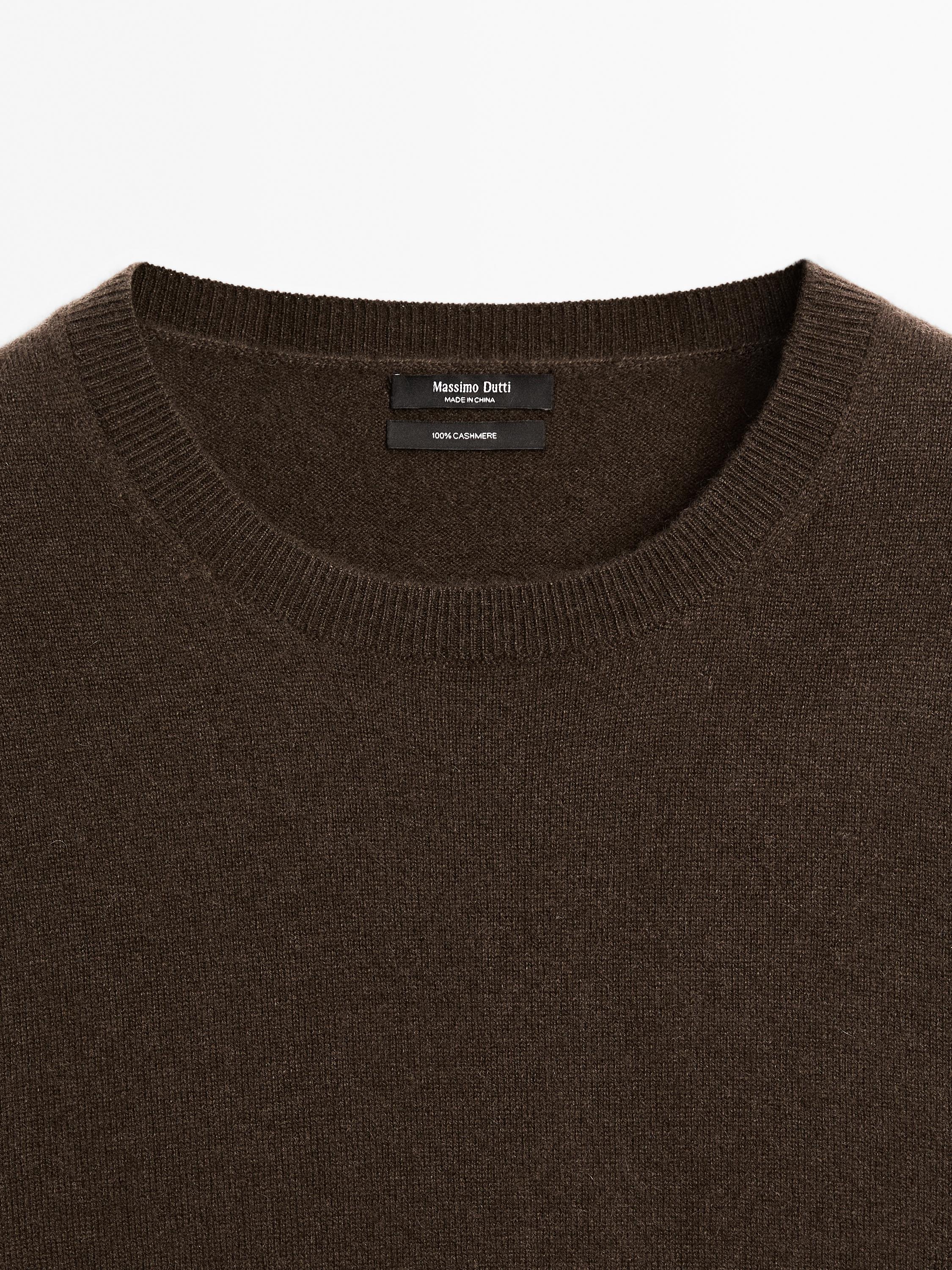 Knit 100% cashmere crew neck sweater — BROWN