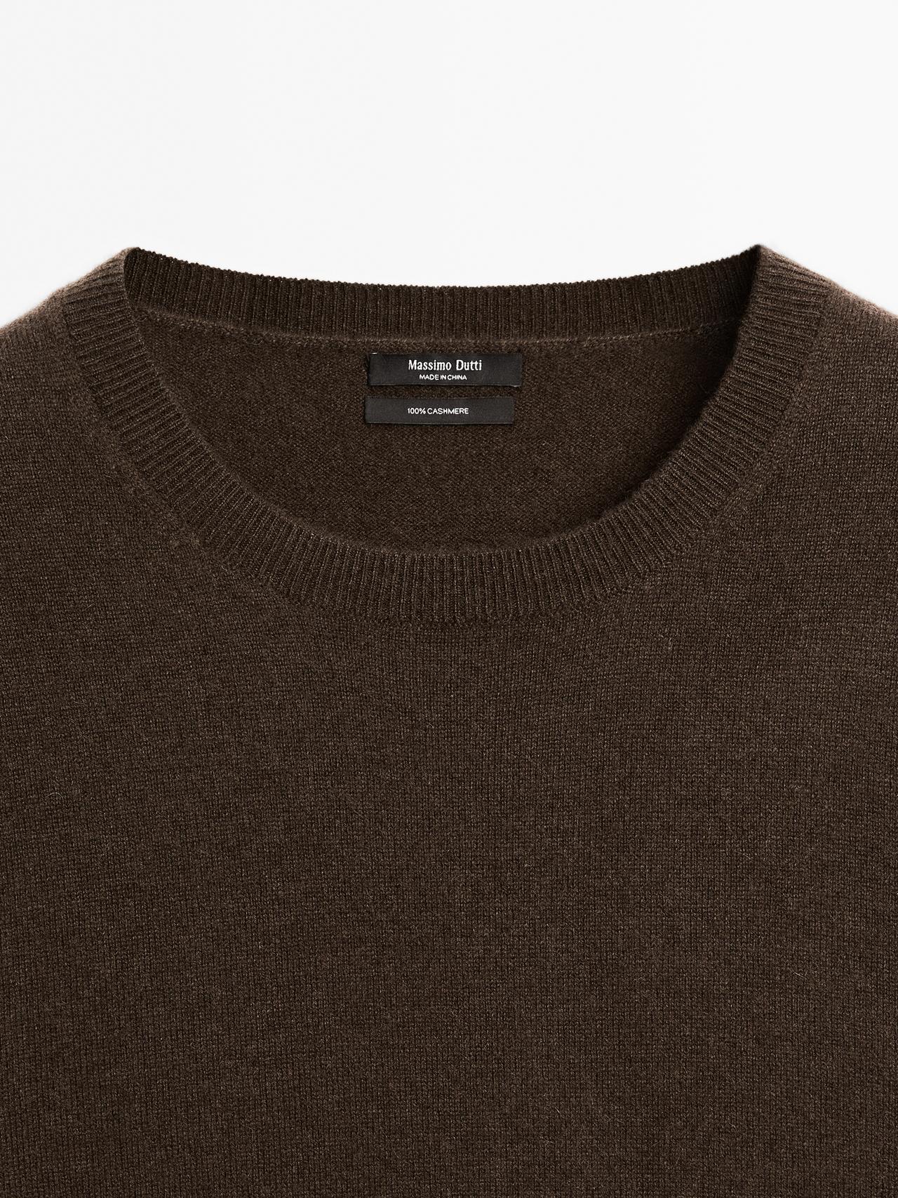 Knit 100% cashmere crew neck sweater — BROWN
