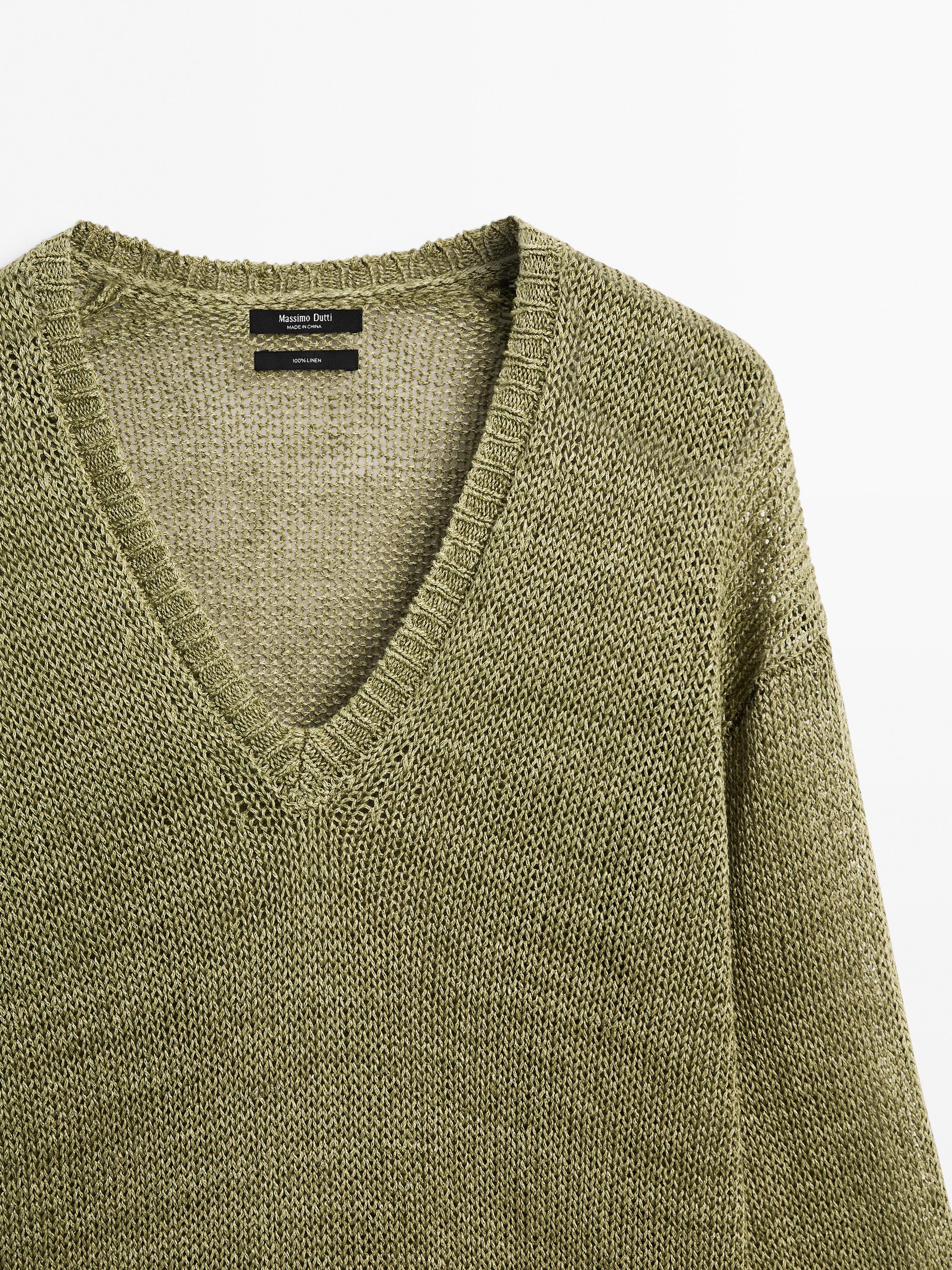 100% linen cutwork sweater