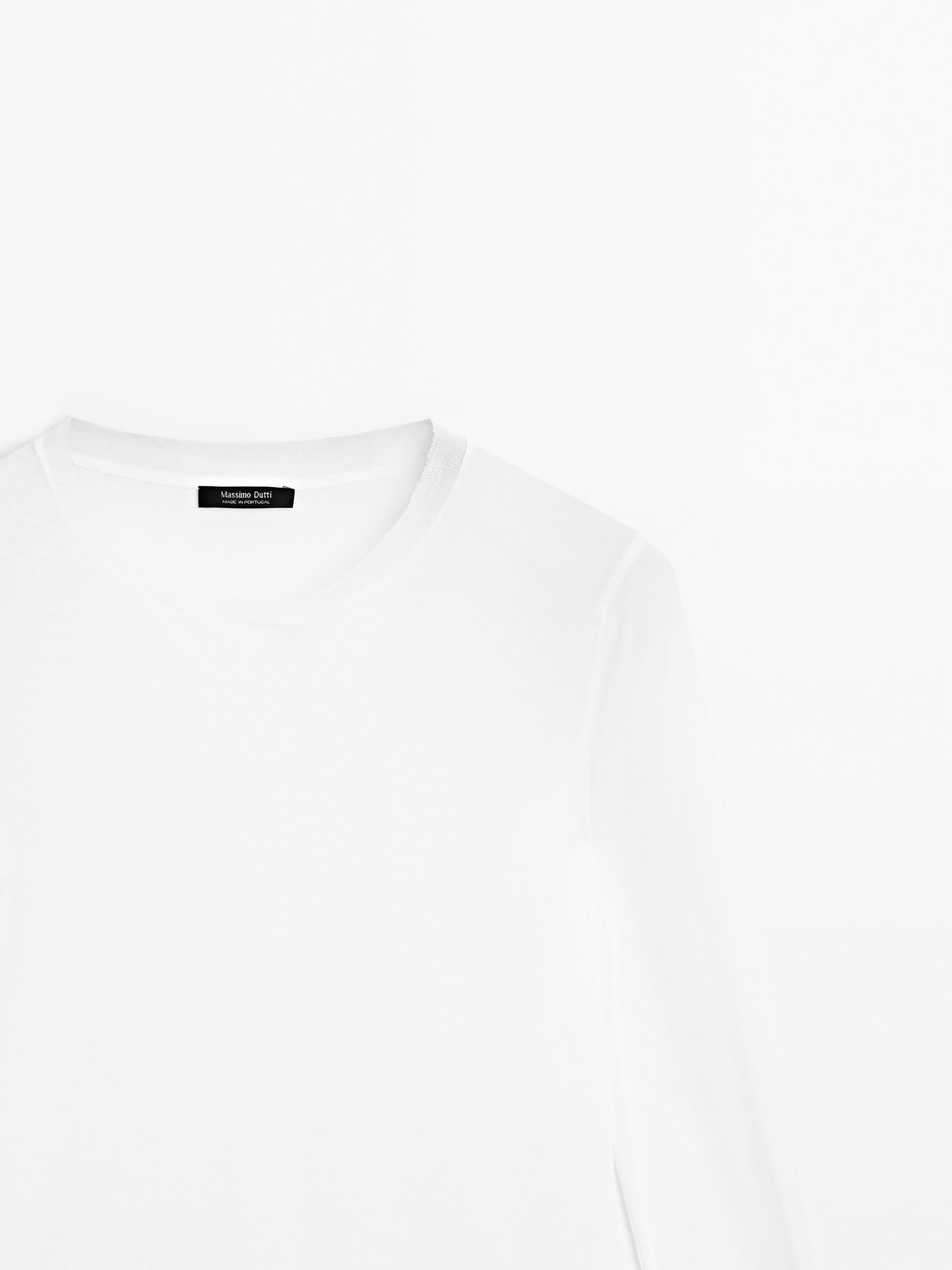 100% cotton semi-sheer T-shirt with collar detail — Off white