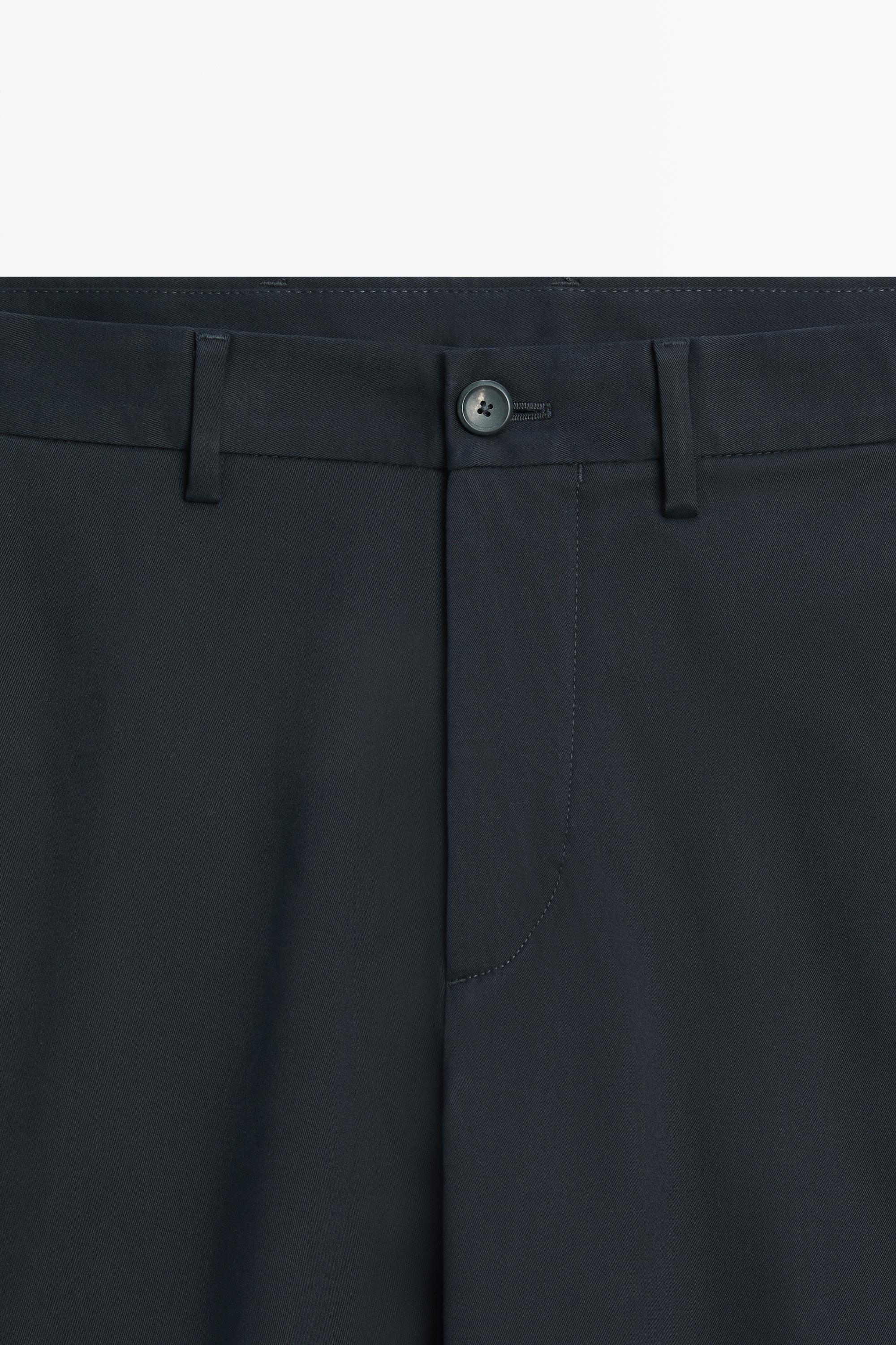 Cotton blend slim fit pants — NAVY BLUE