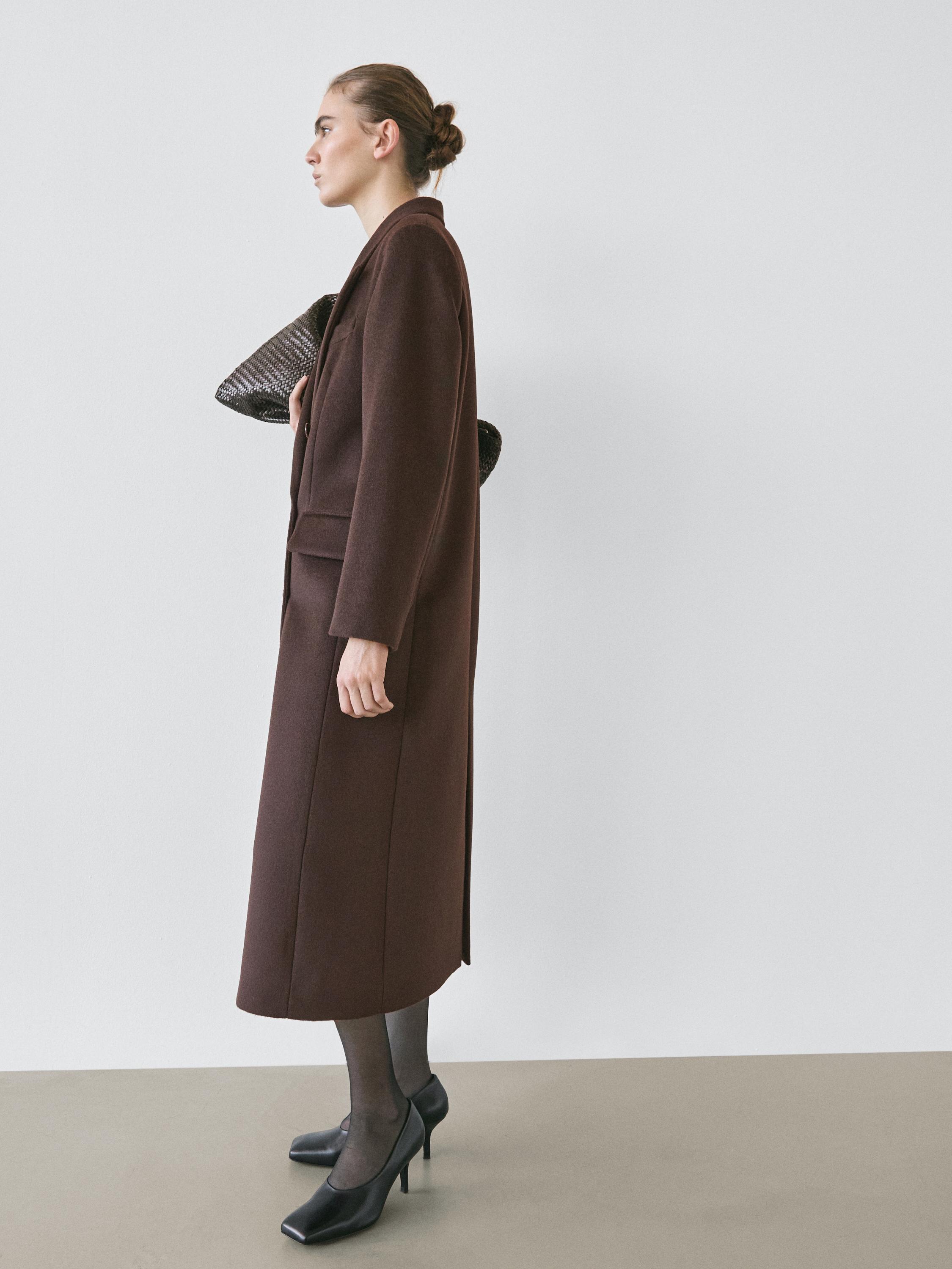 Double-breasted wool coat - STUDIO · Chocolate · Coats | Massimo Dutti