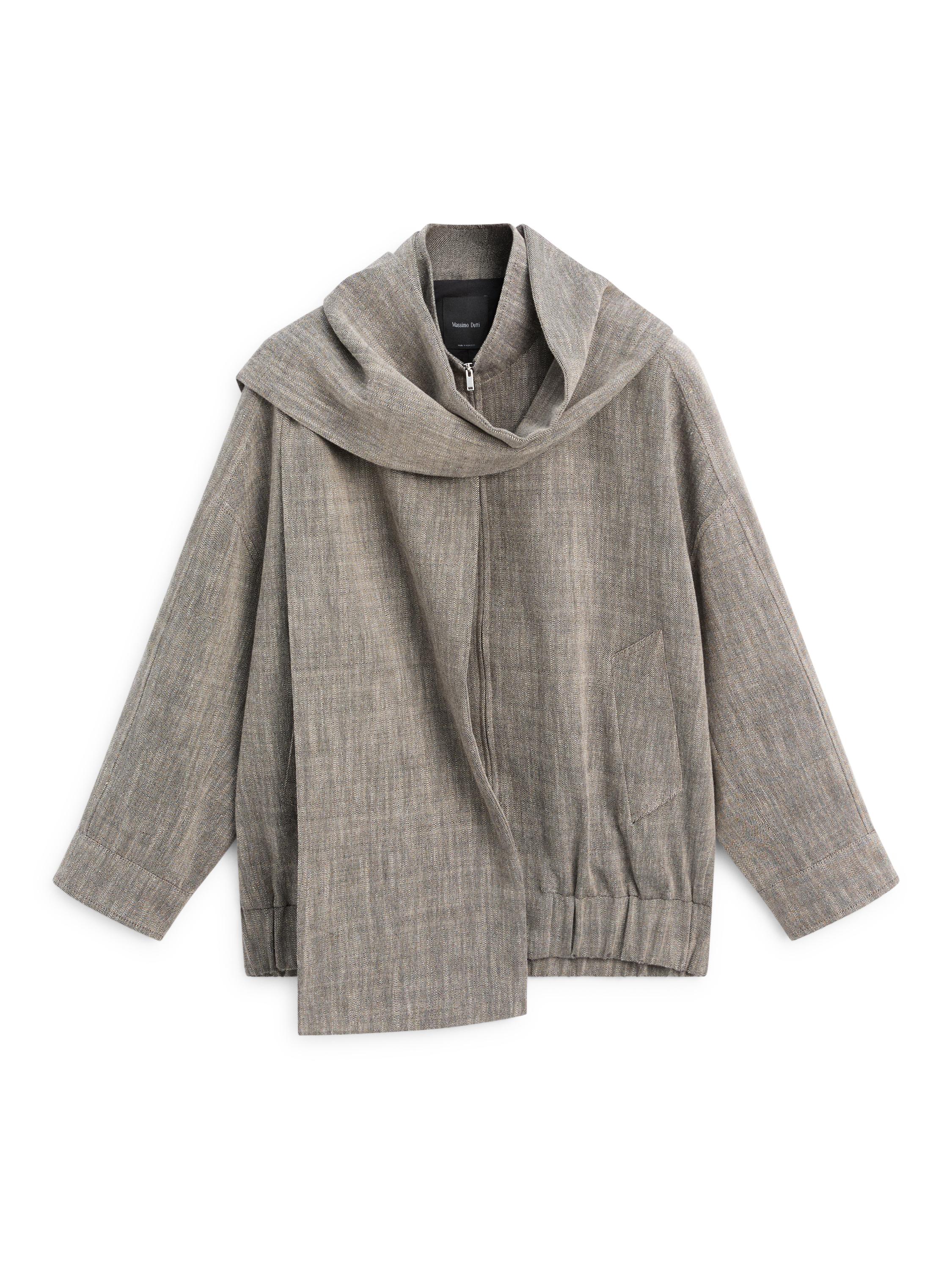 Flecked bomber jacket with scarf — GREY