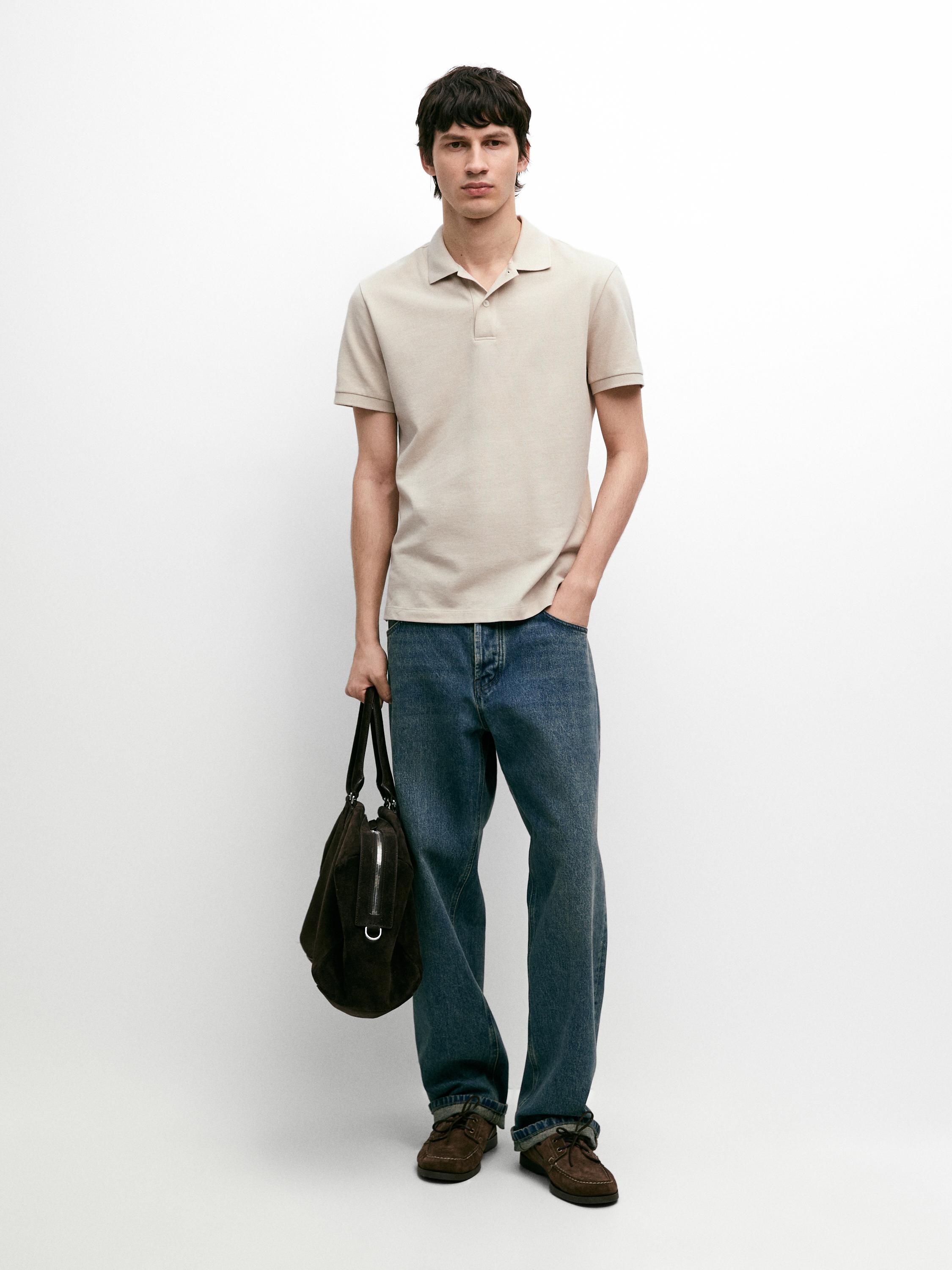 Micro textured cotton polo shirt