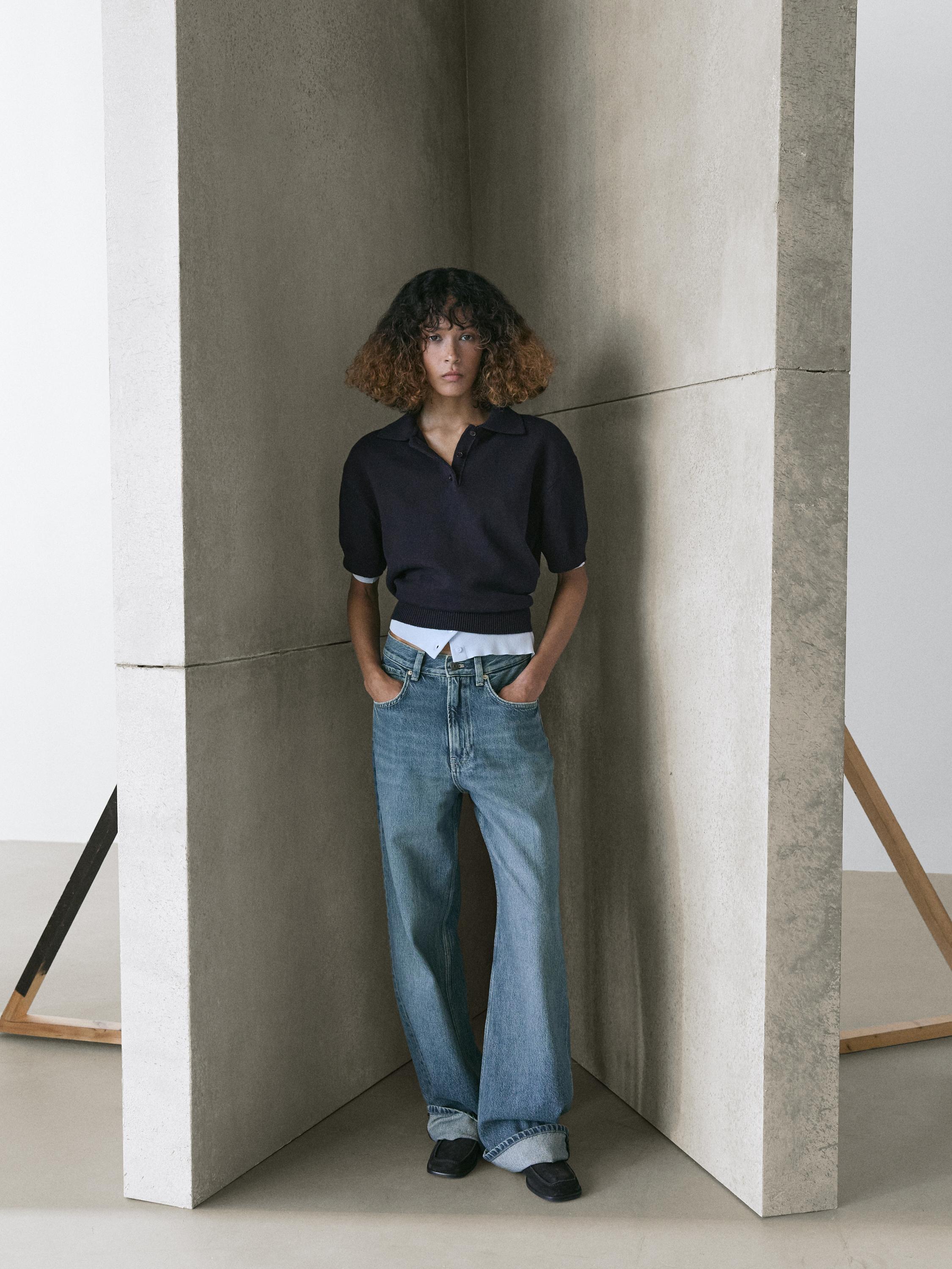 Wool blend knit polo sweater