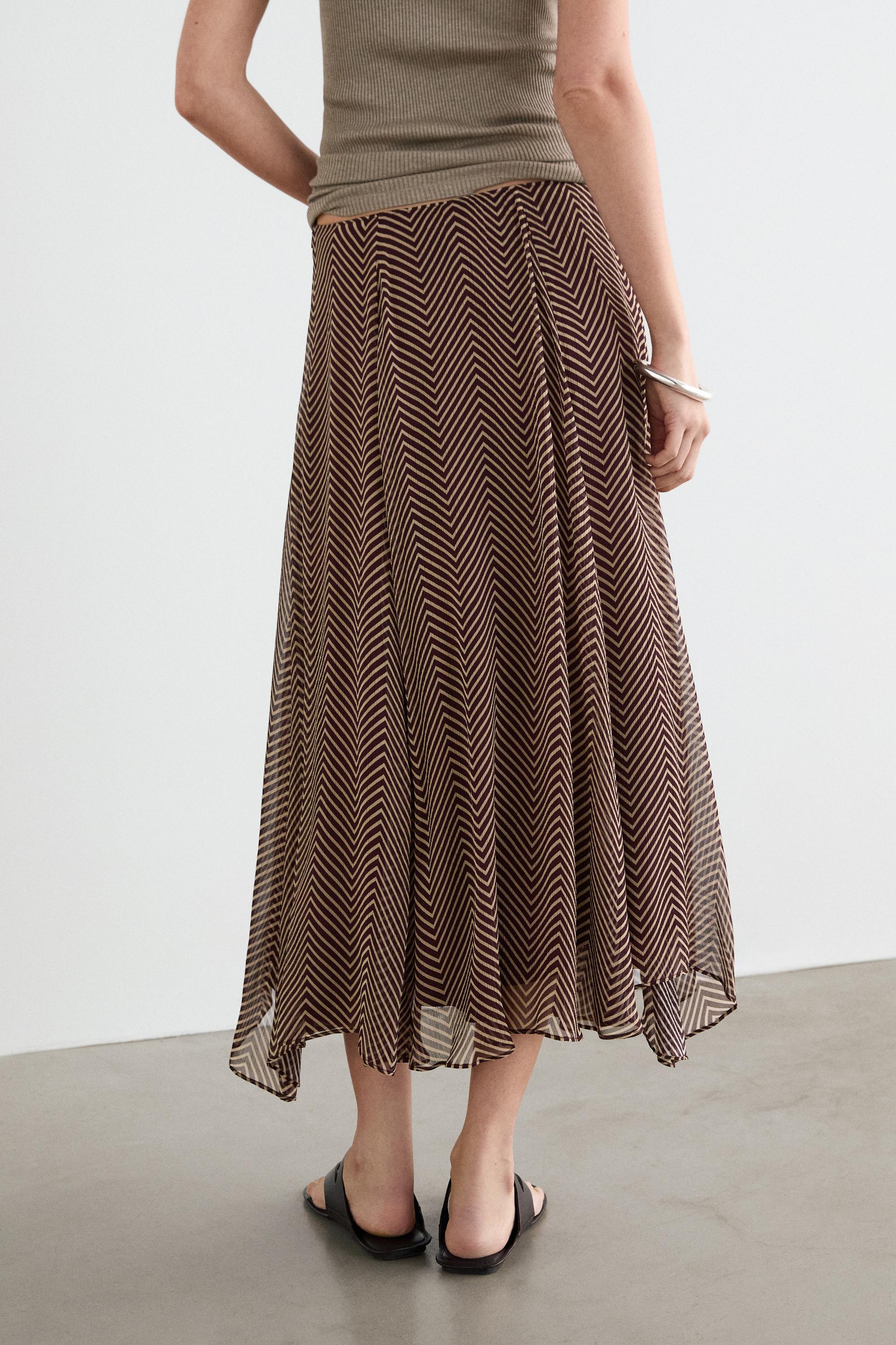 Geometric print flared midi skirt — BURGUNDY
