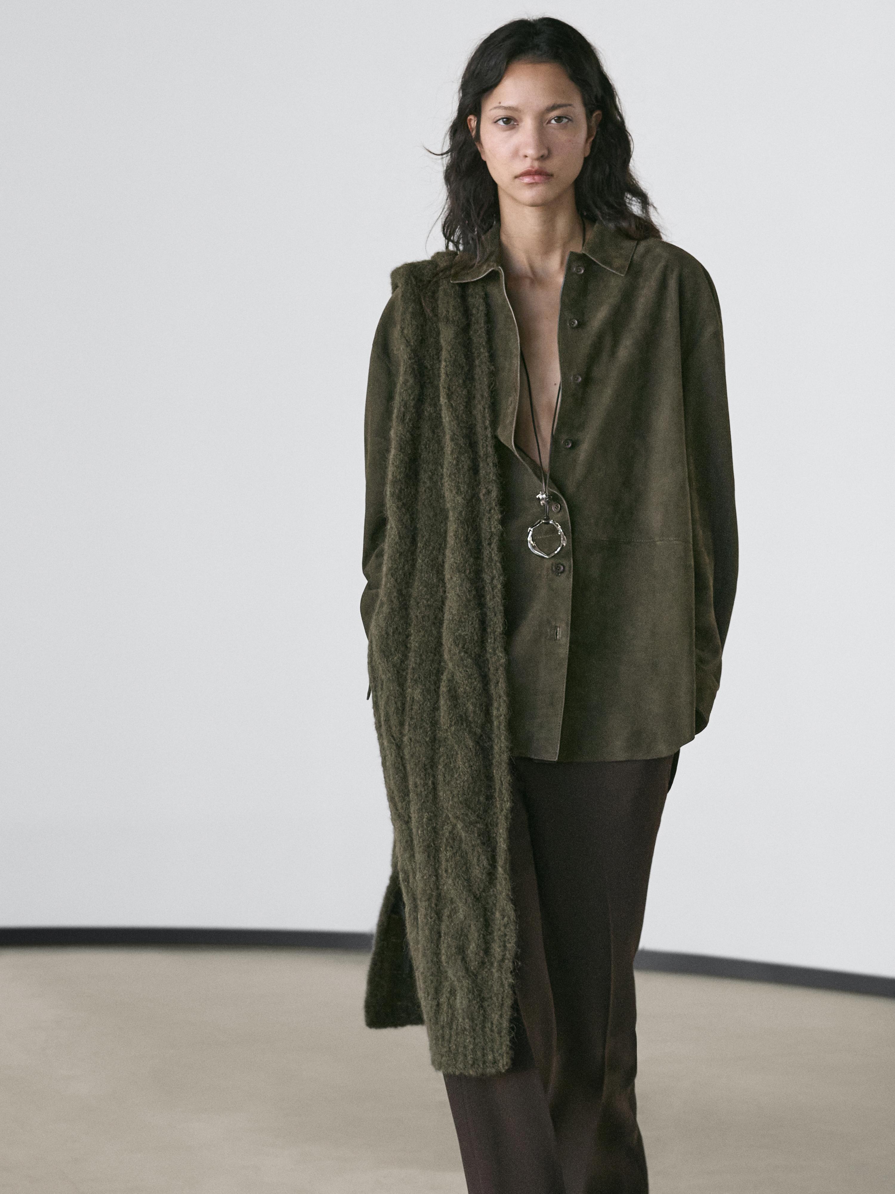 Suede leather shirt with seams