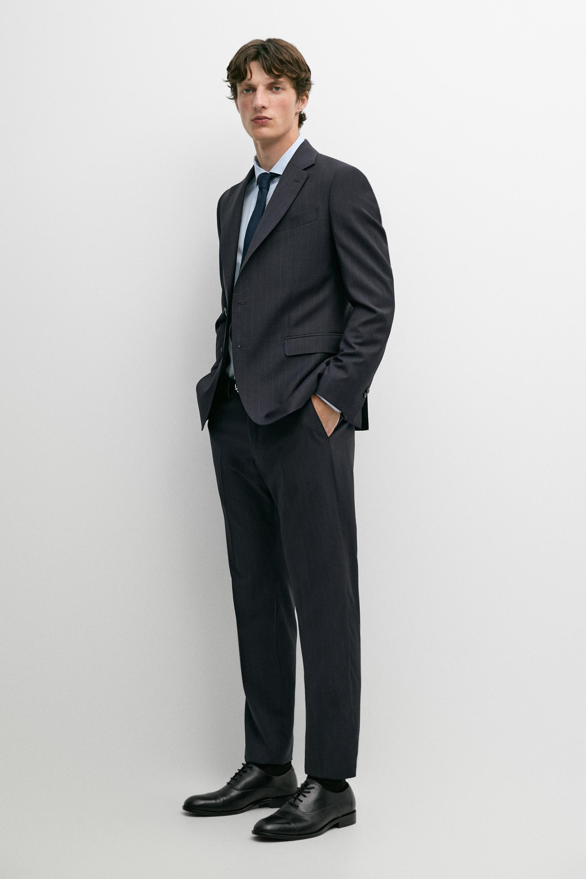 Blazer Da Completo A Righe 100% Lana Fredda - Blu Marino - 48 - Massimo Dutti - Male-image