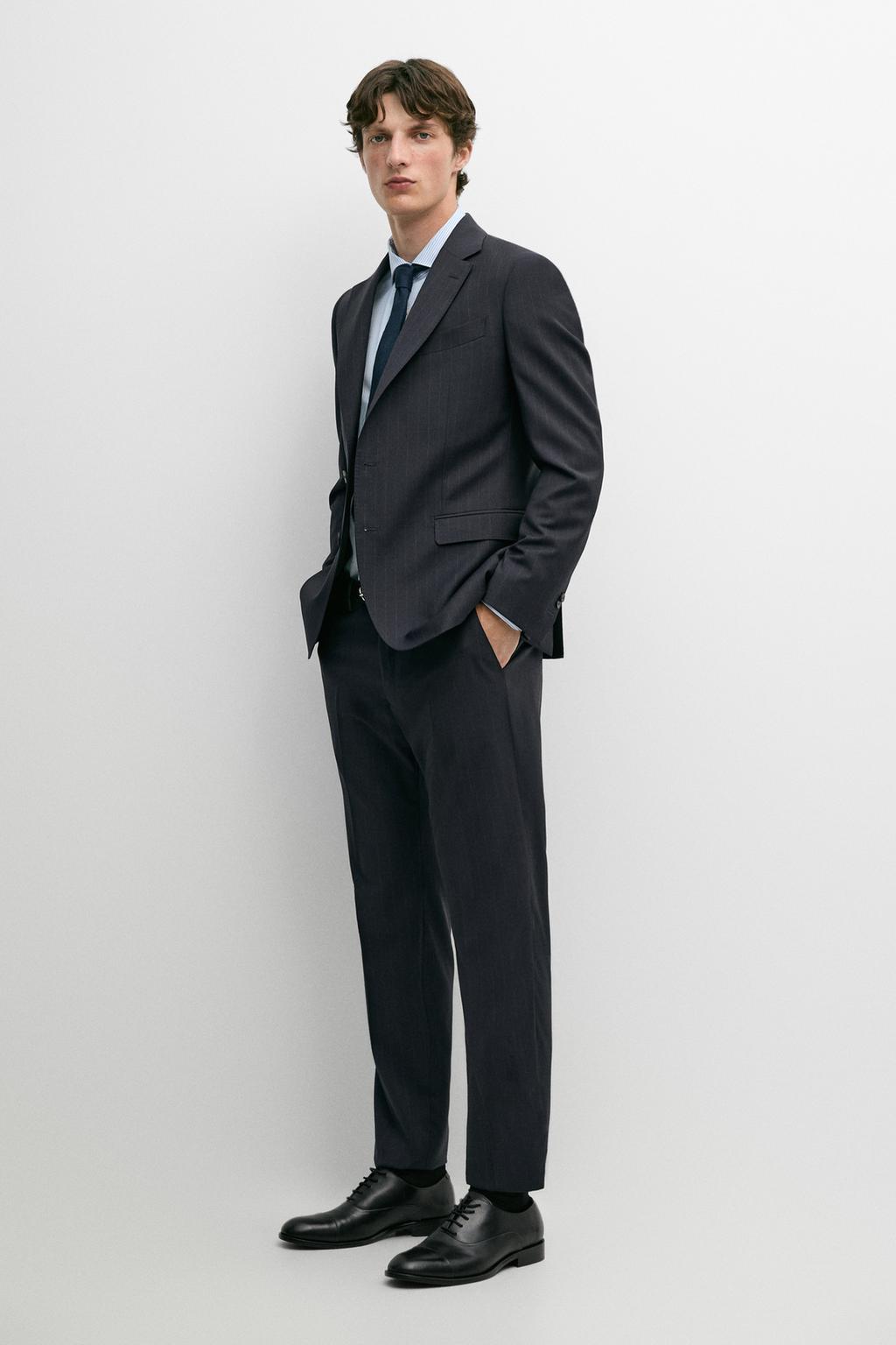 Massimo Dutti Zolaqlı 100% cool wool kostyum blazer