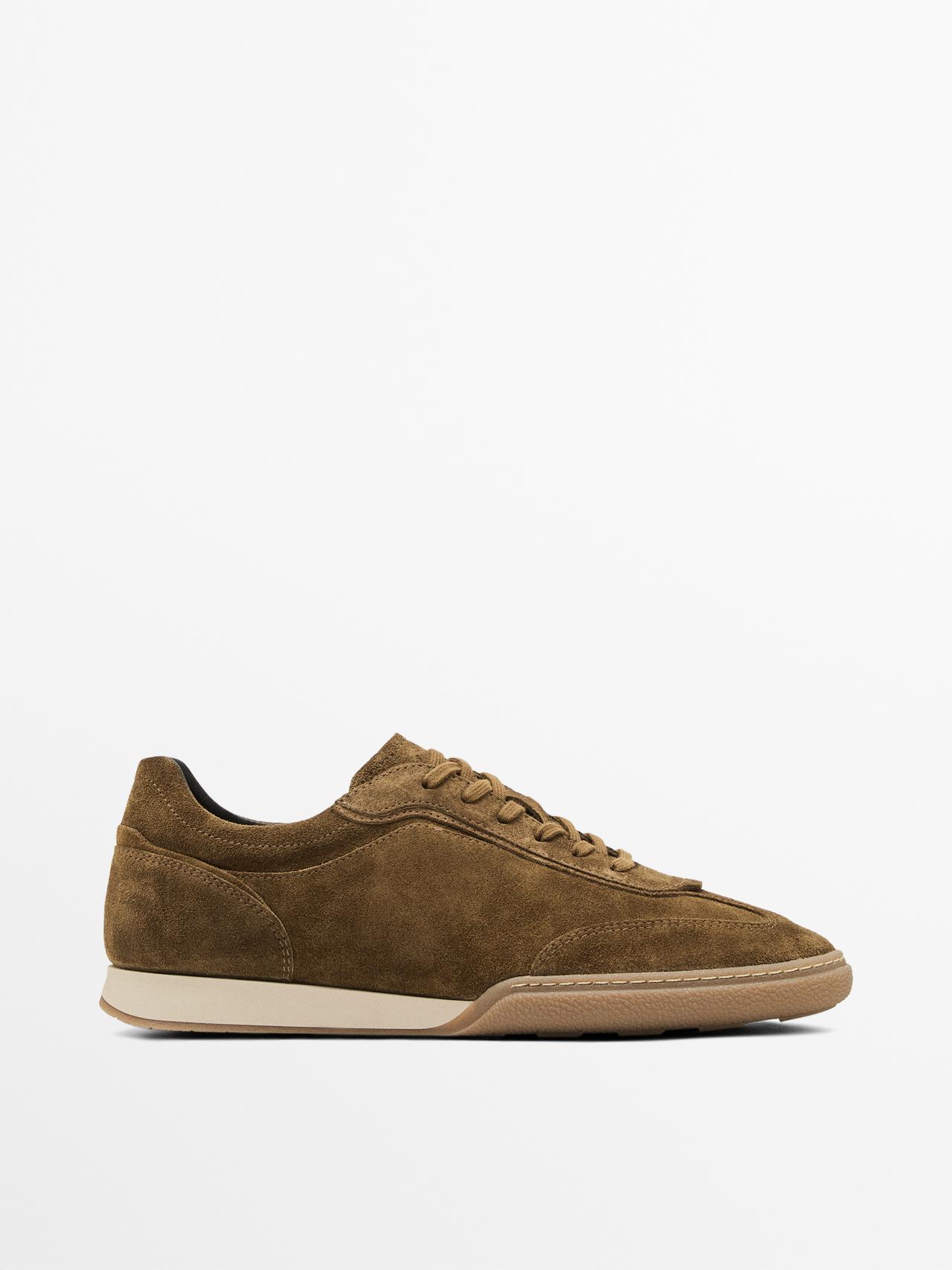 Massimo Dutti - Herre - Sneakers I Spaltlæder Med Kontrasterende Sål - Brun - 44