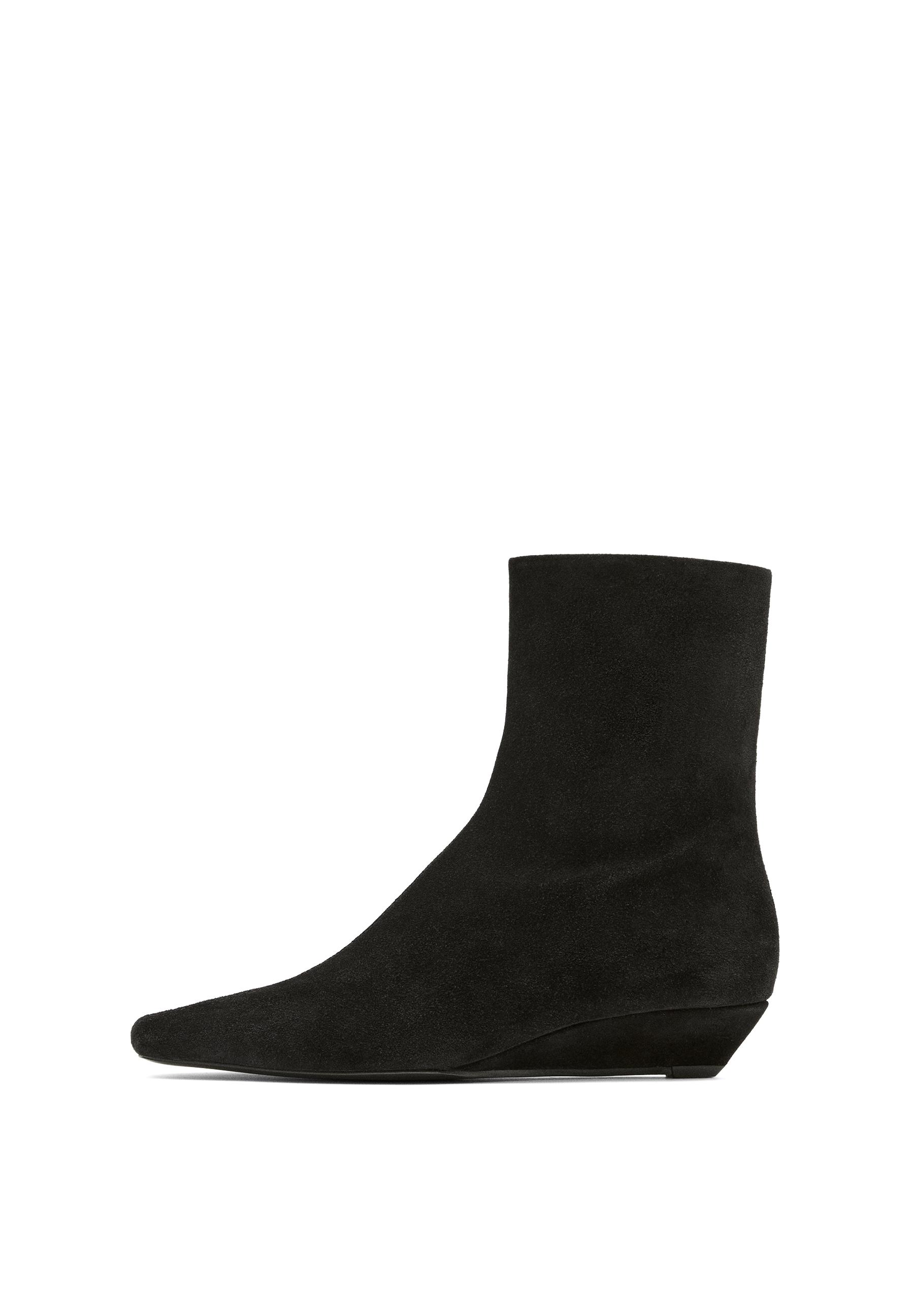 Split leather wedge ankle boots — BLACK