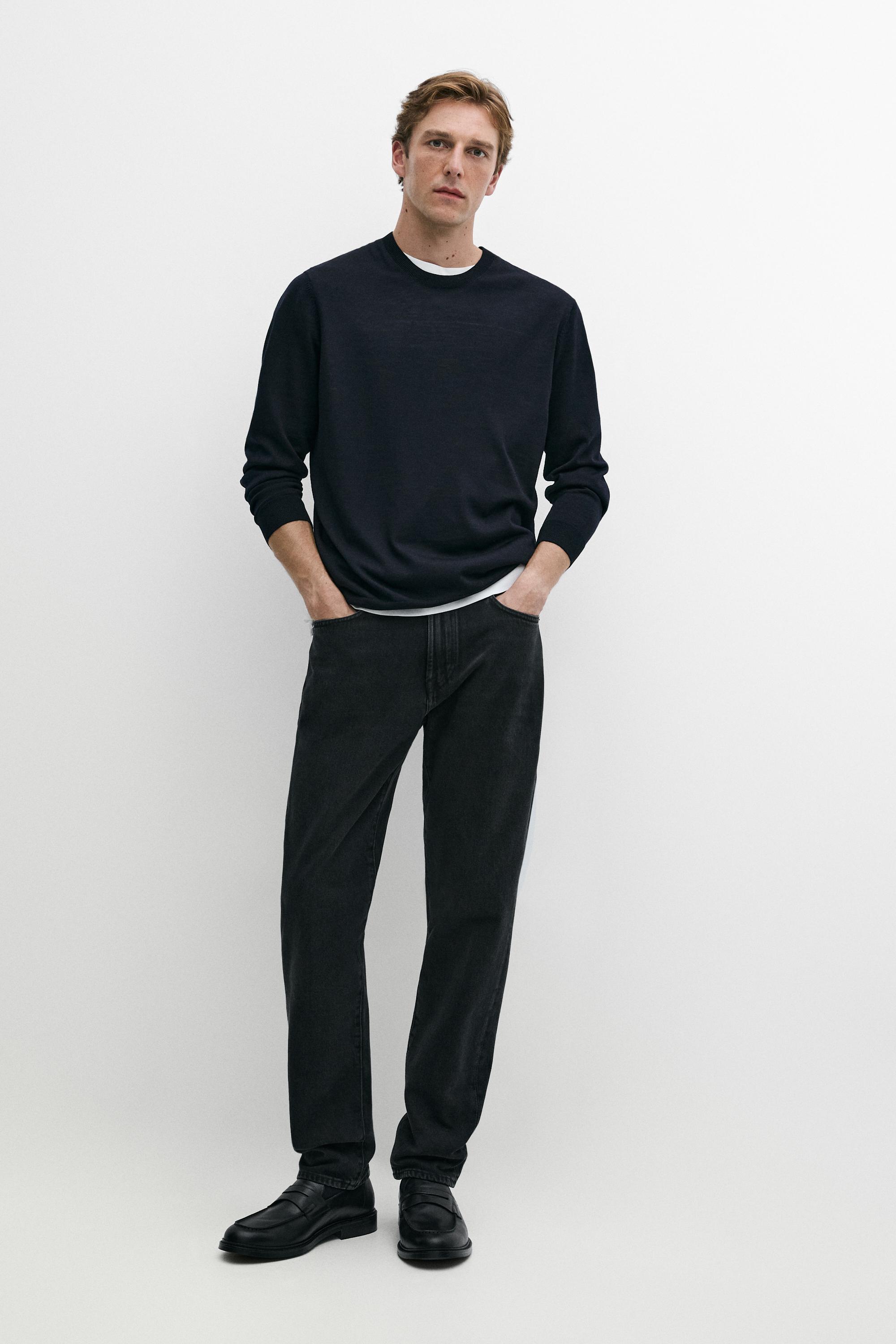 Pullover in maglia con collo rotondo 100% lana merino