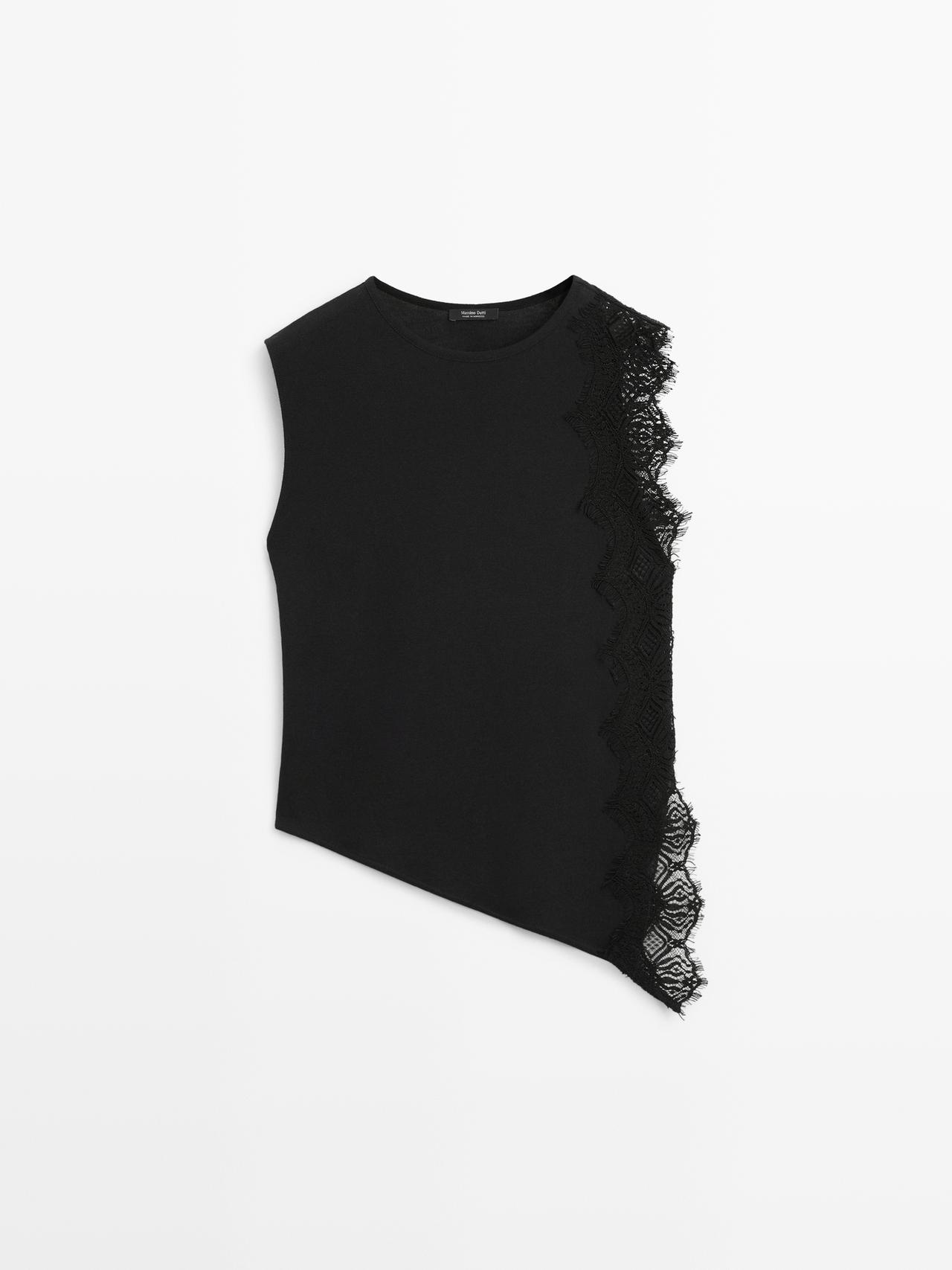 Sleeveless top with lace detail — BLACK