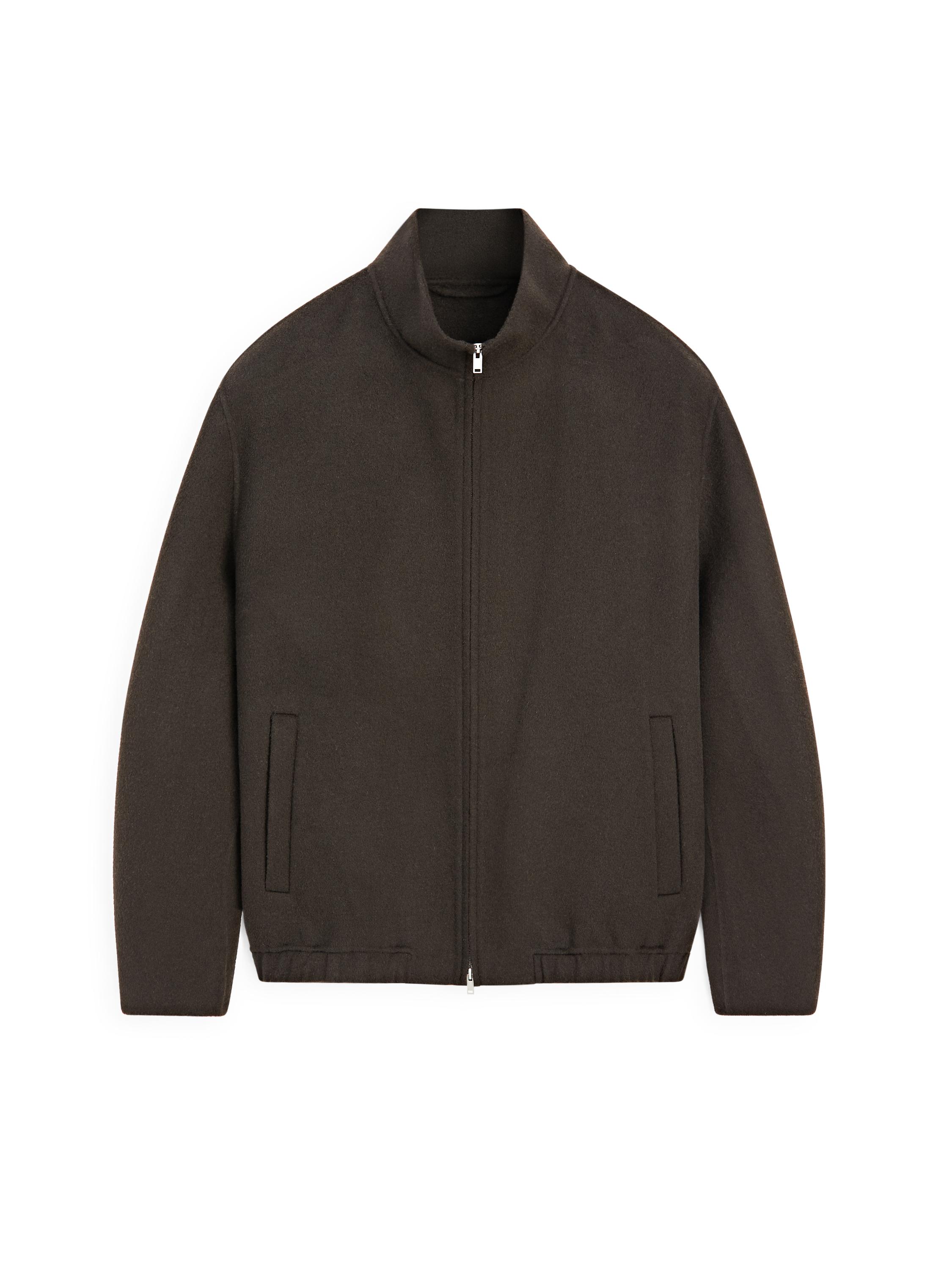 Wool blend high neck jacket — Chocolate