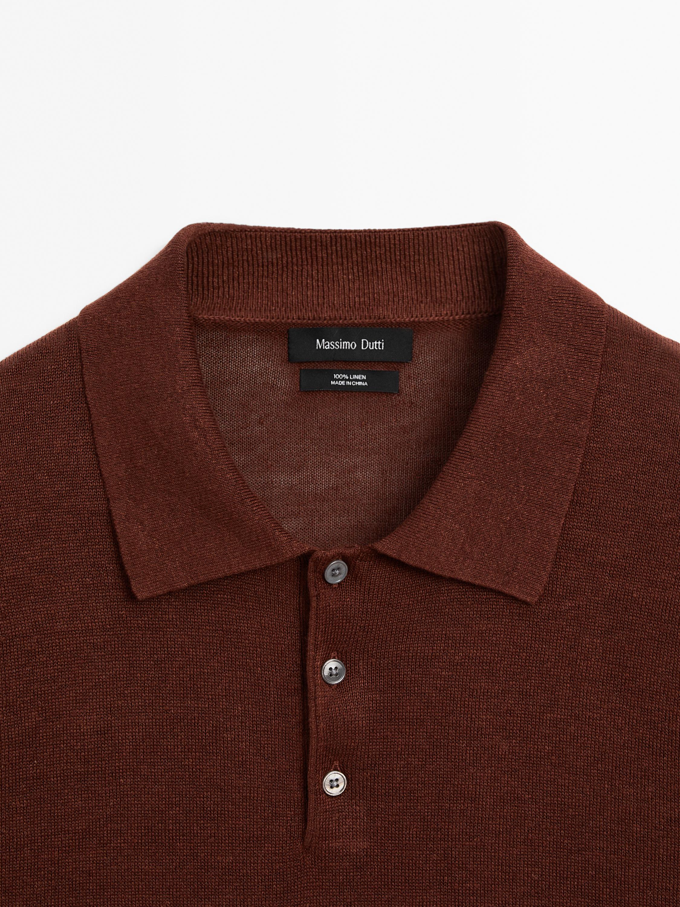 Linen polo collar knit sweater