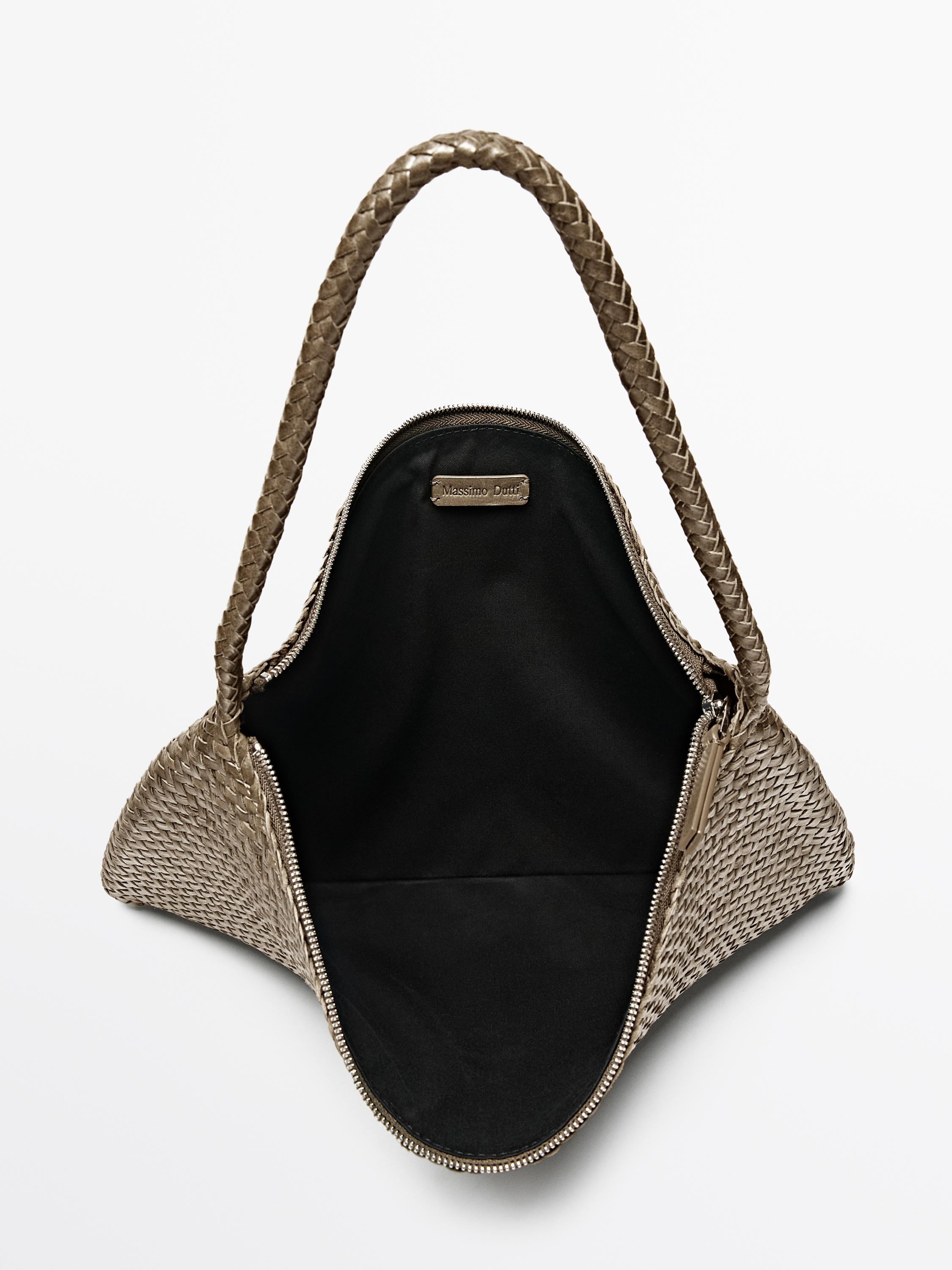 Mid-sized braided leather shoulder bag — KHAKI