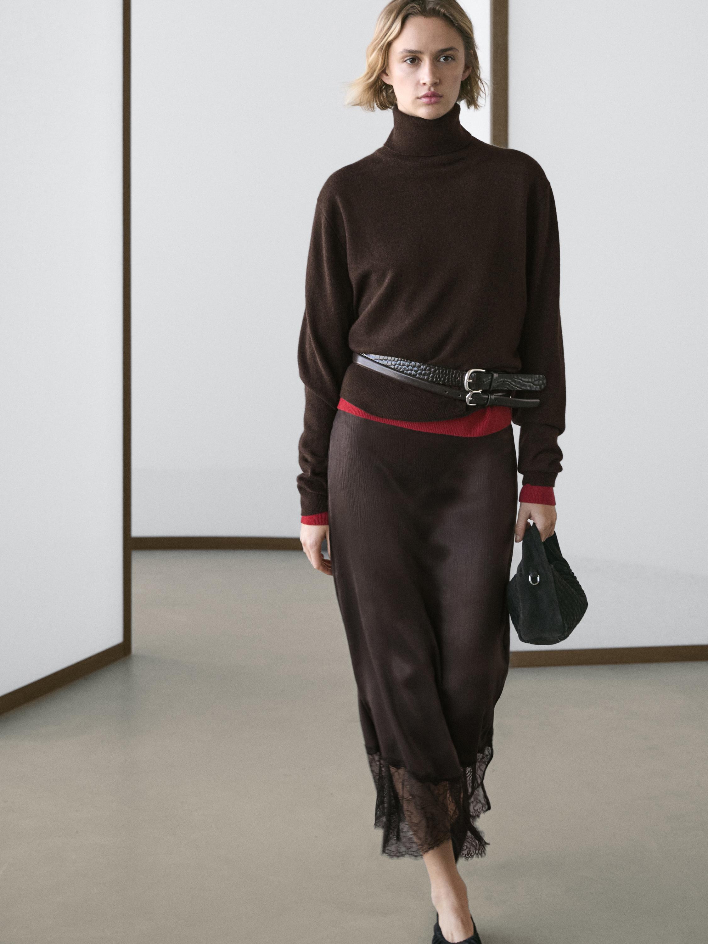 Gonna midi lingerie con pizzo