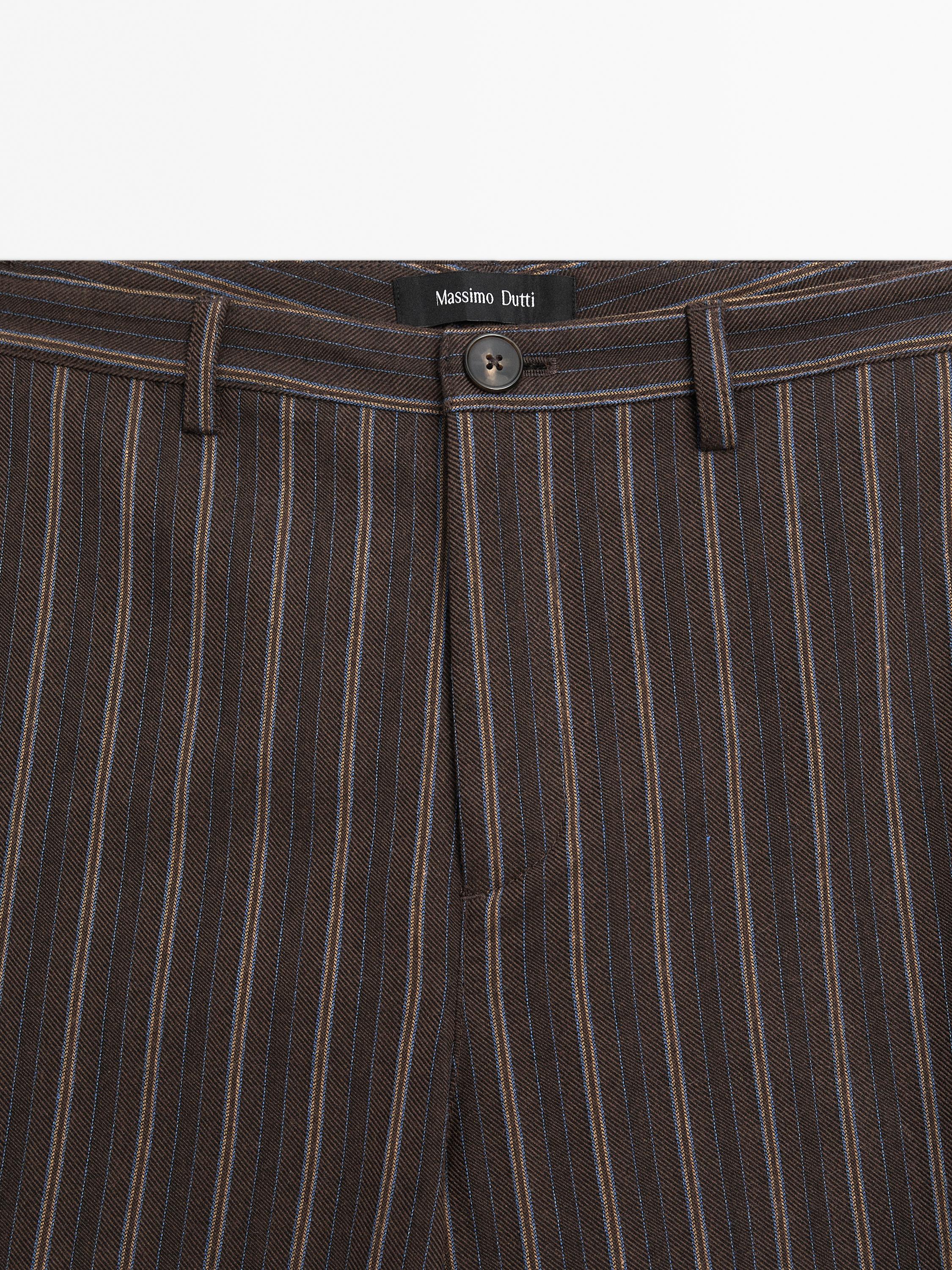 Low-rise wide-leg striped trousers