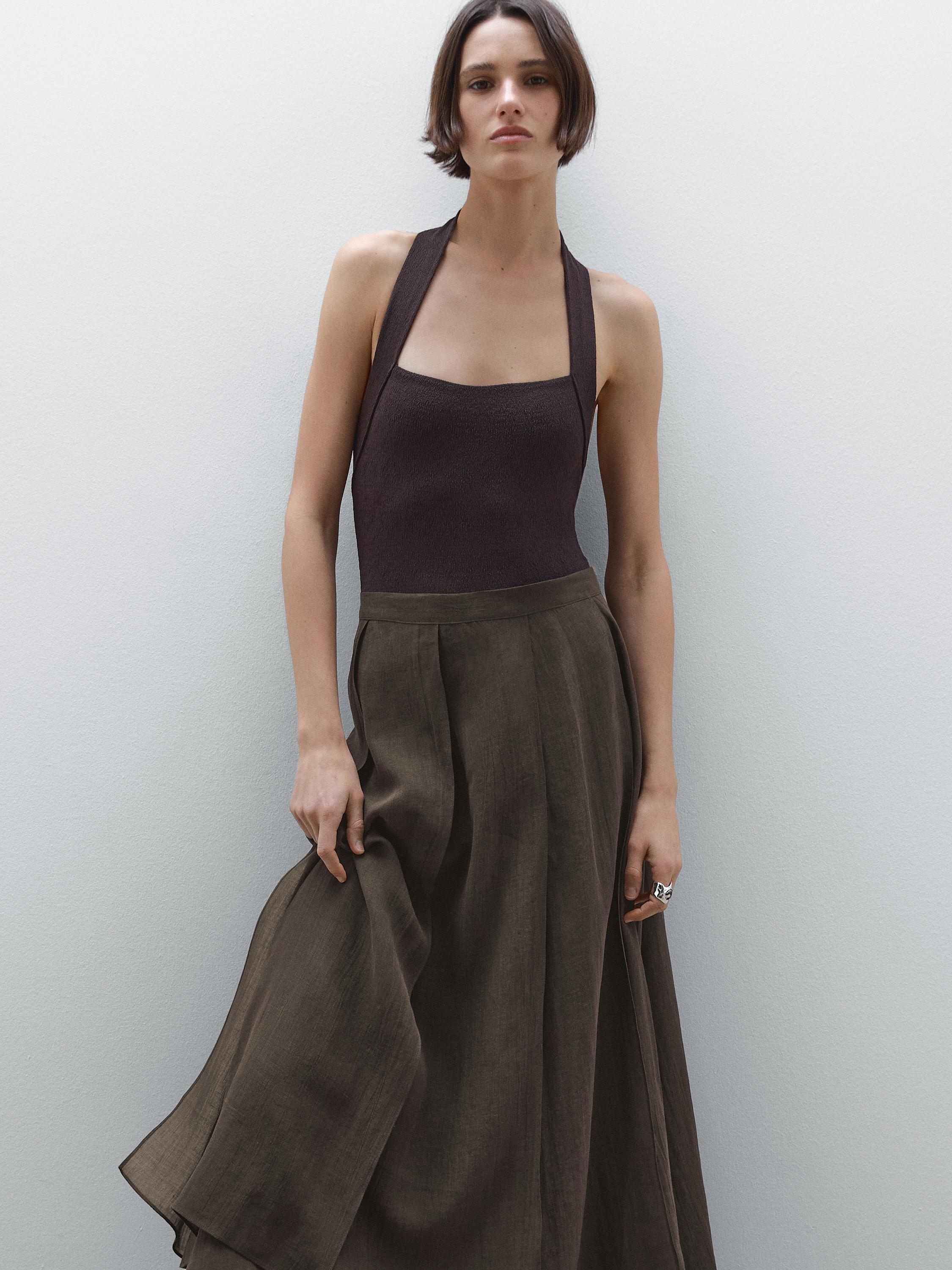 Long flowing ramie blend skirt