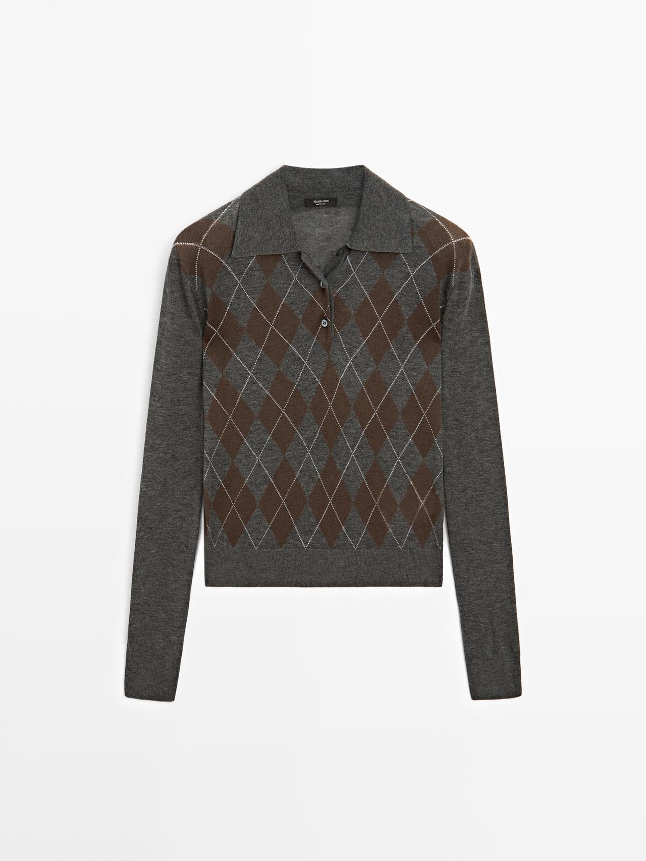 Massimo Dutti - Dames - Polotrui Met Ruiten - Halfgrijs - Xs