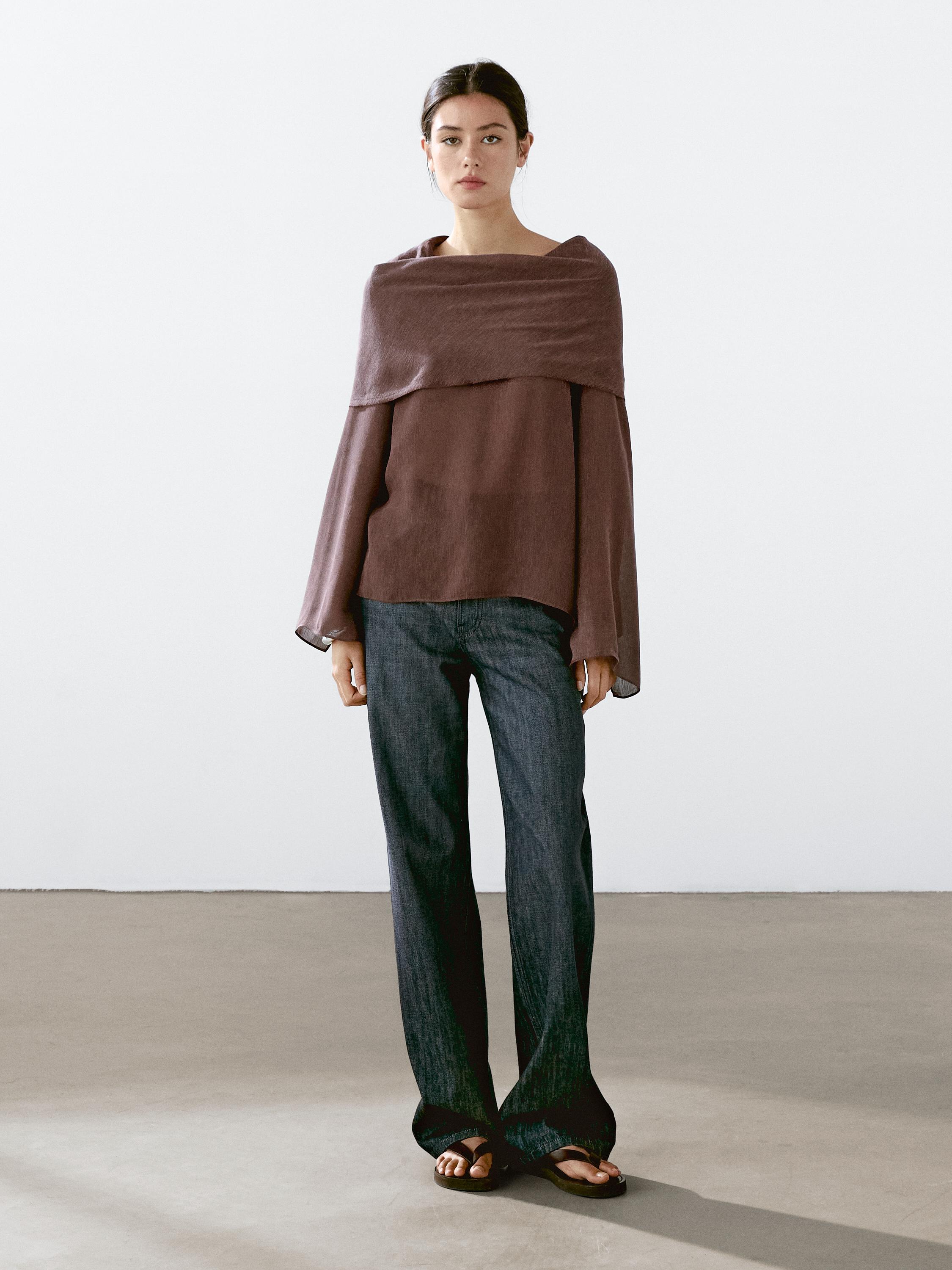 Linen blend cape-style blouse