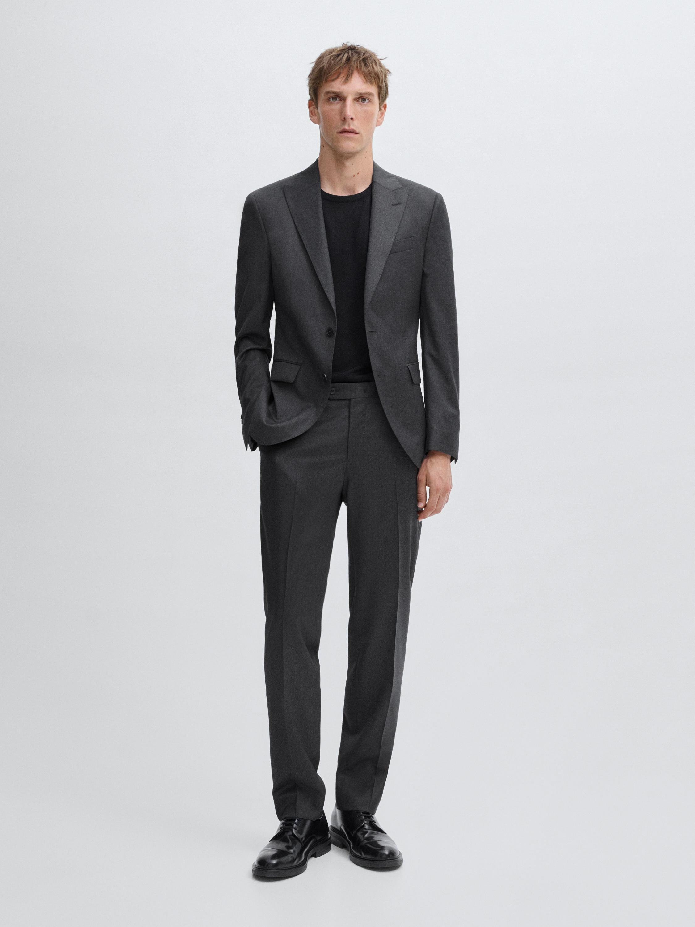 Plain wool suit trousers