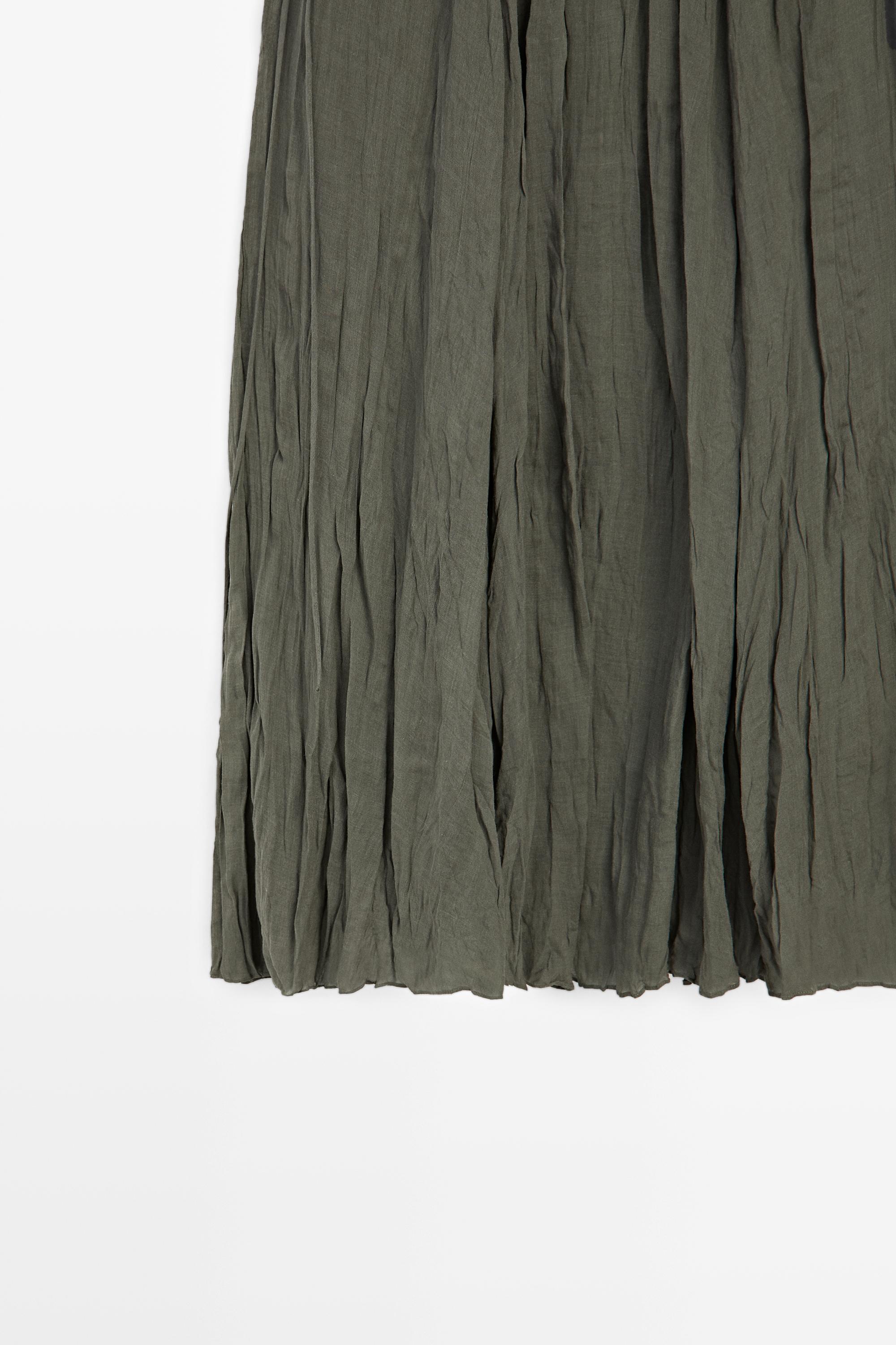 Ramie blend midi skirt with gathered detail — GREEN