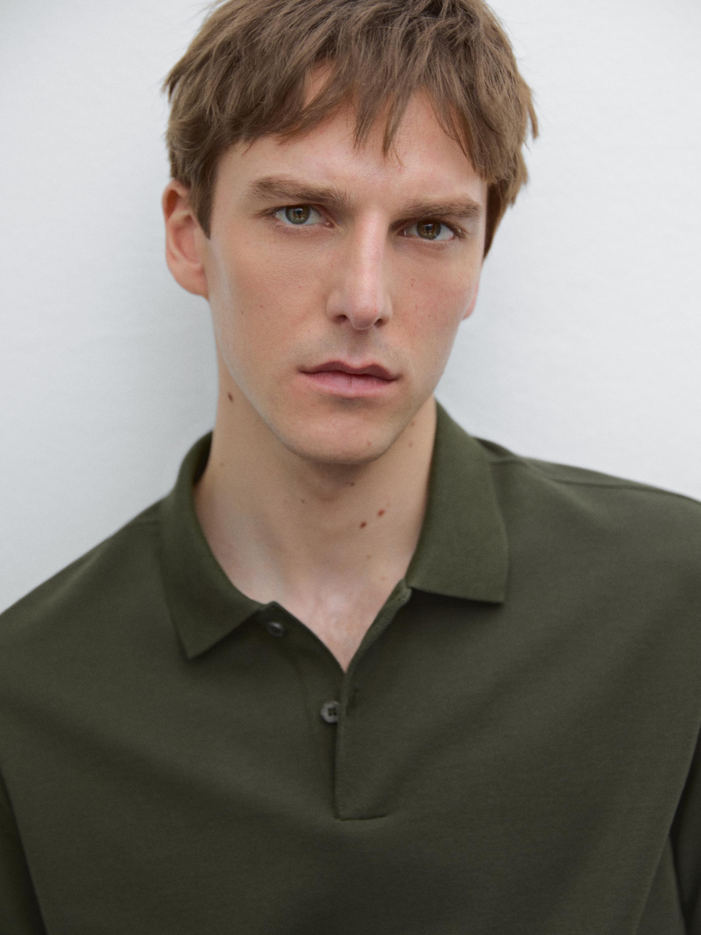 Micro textured piqué cotton polo shirt