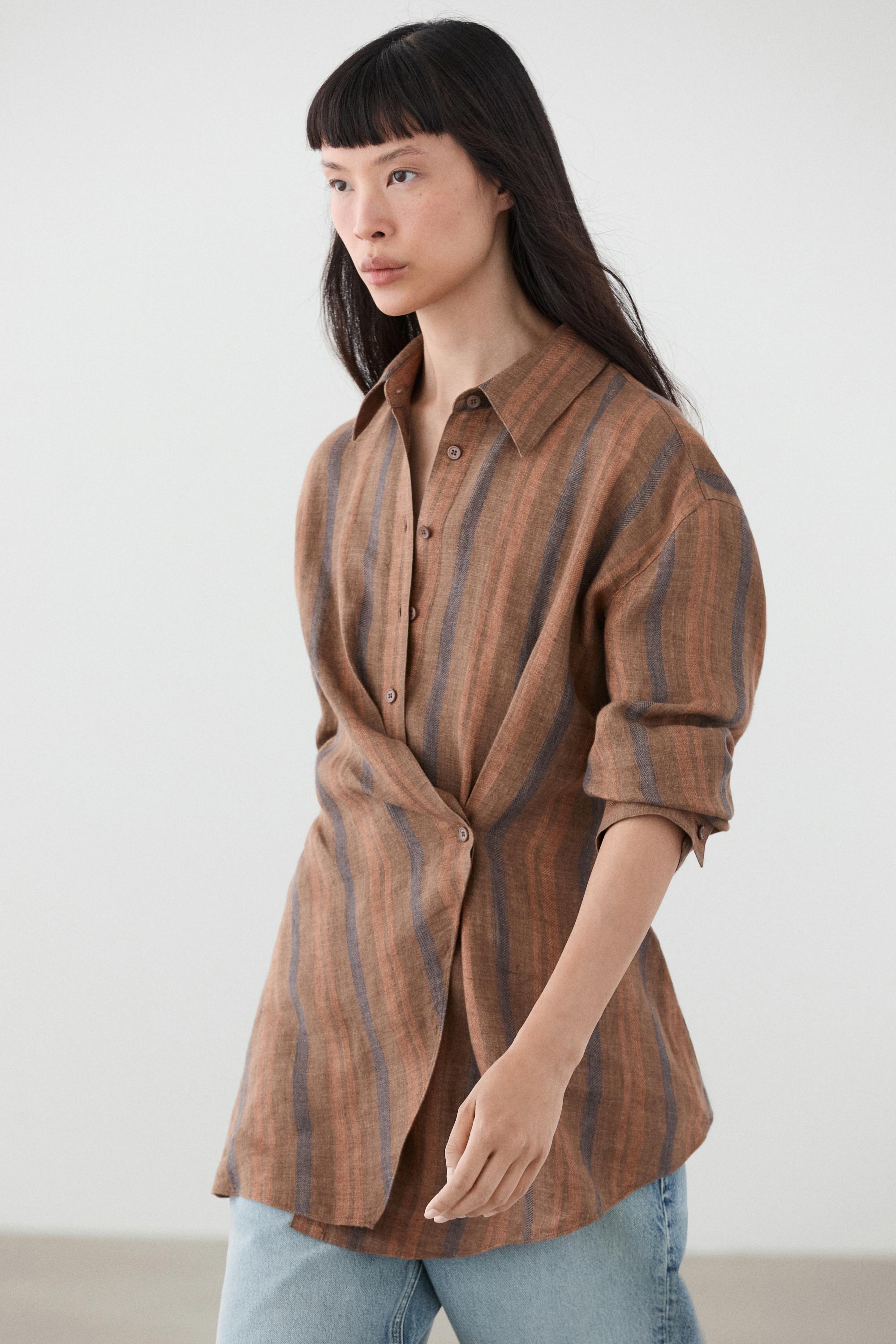 Camisa cruzada rayas 100% lino