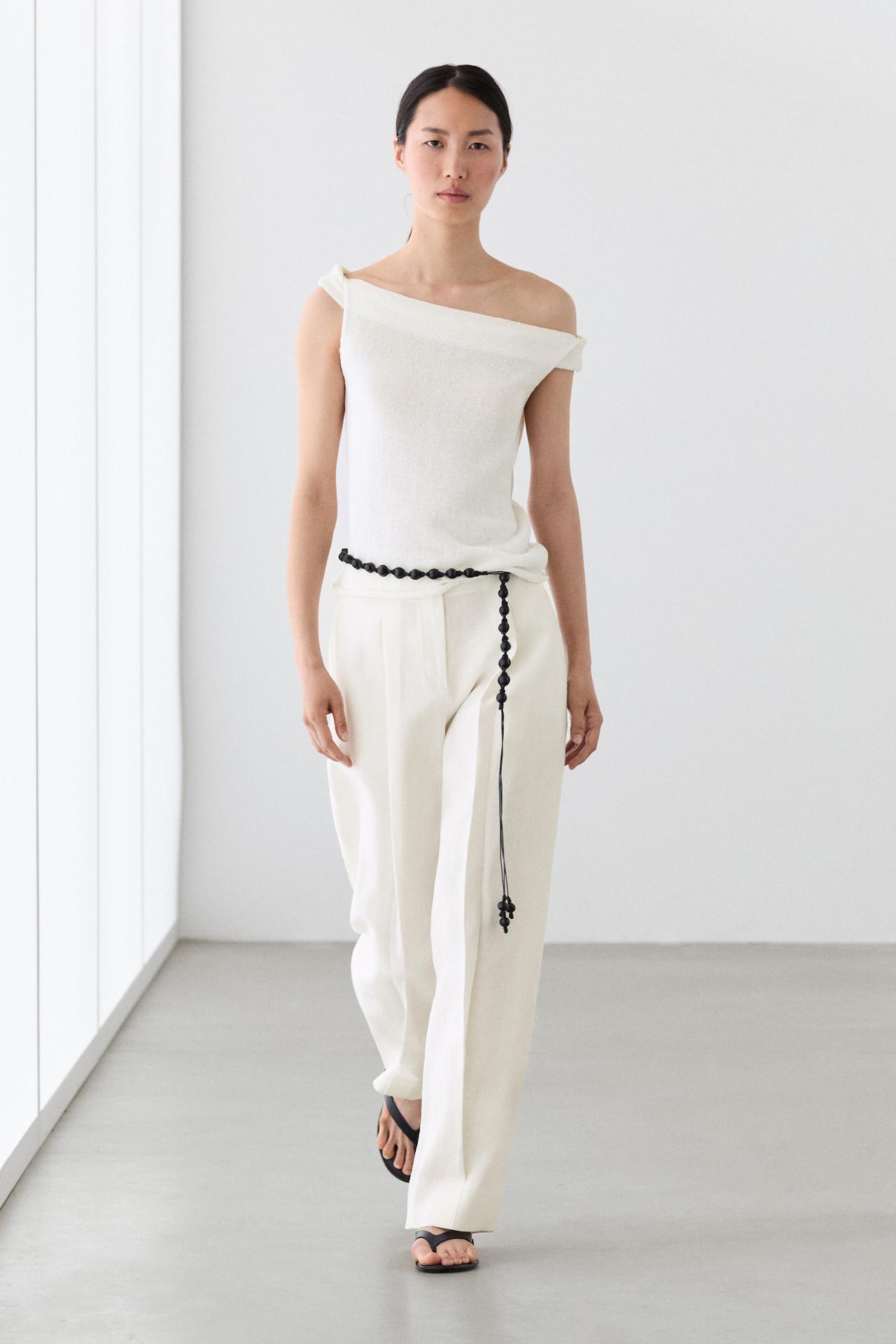 Linen trousers with darts — Off white