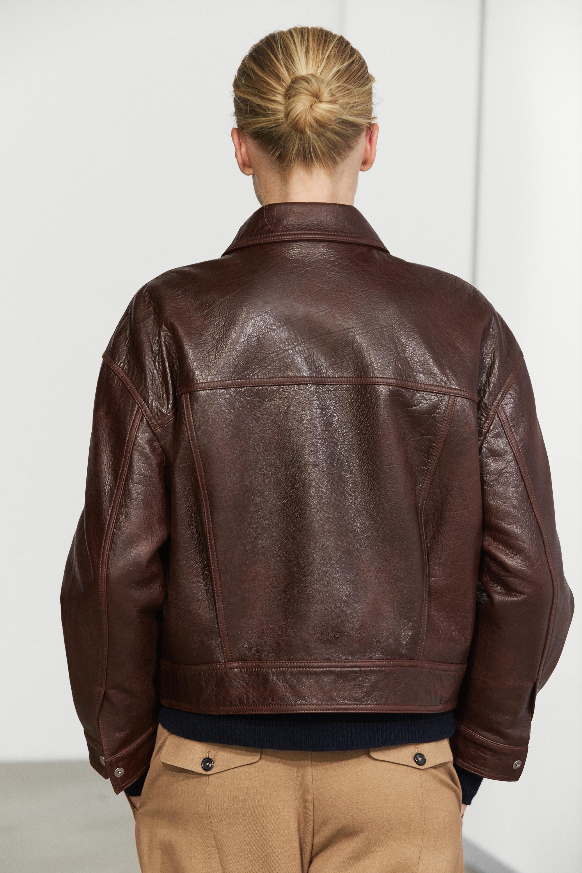 Pleated nappa leather jacket — BROWN